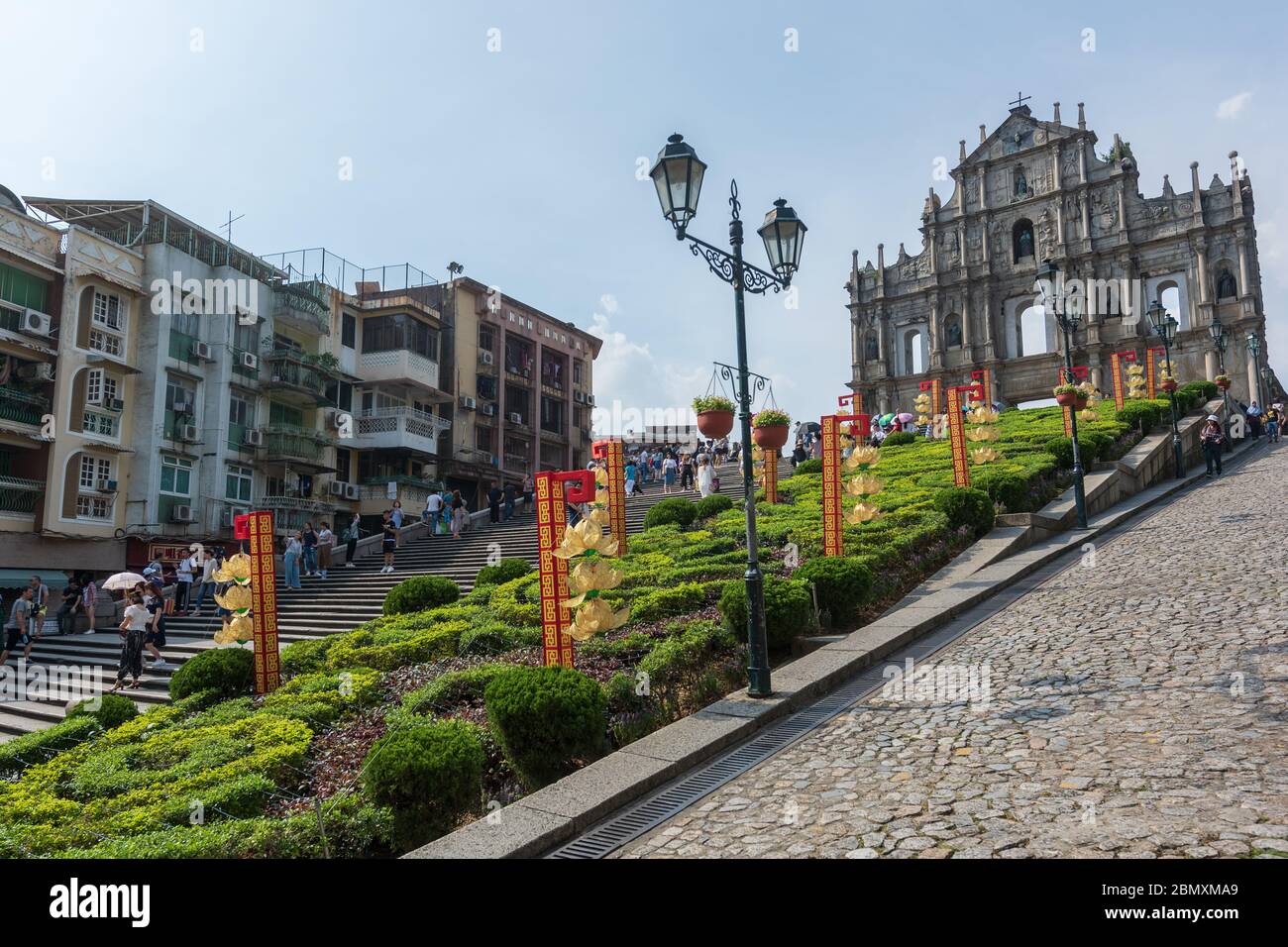 Macau, China - May 16, 2020: It is a popular tourist attraction of Asia. View of the Ruins of St. Paul's Cathedral in Macau. Stock Photo