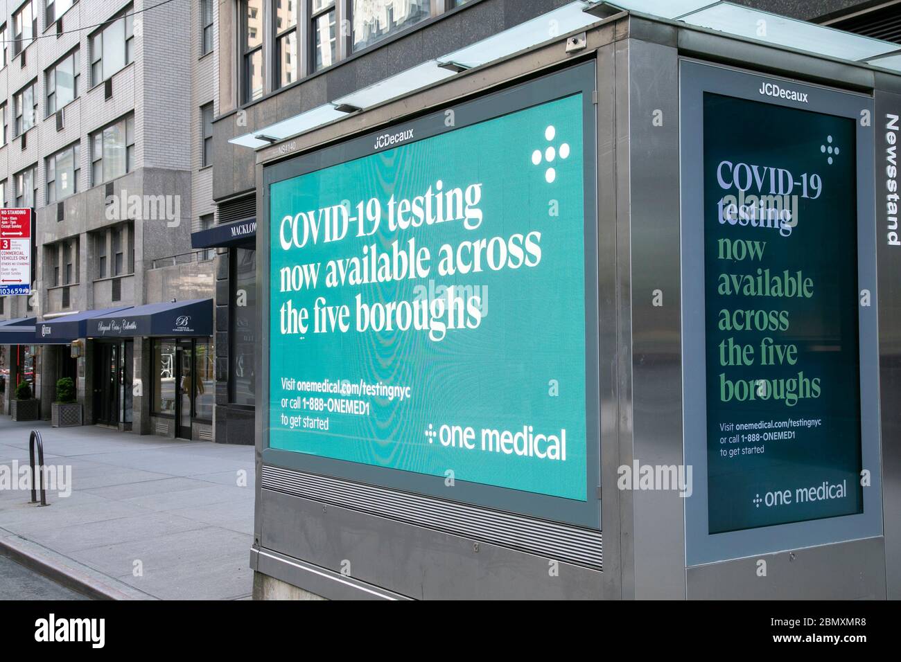 An electronic advertisement about COVID-19 testing, New York City. Stock Photo