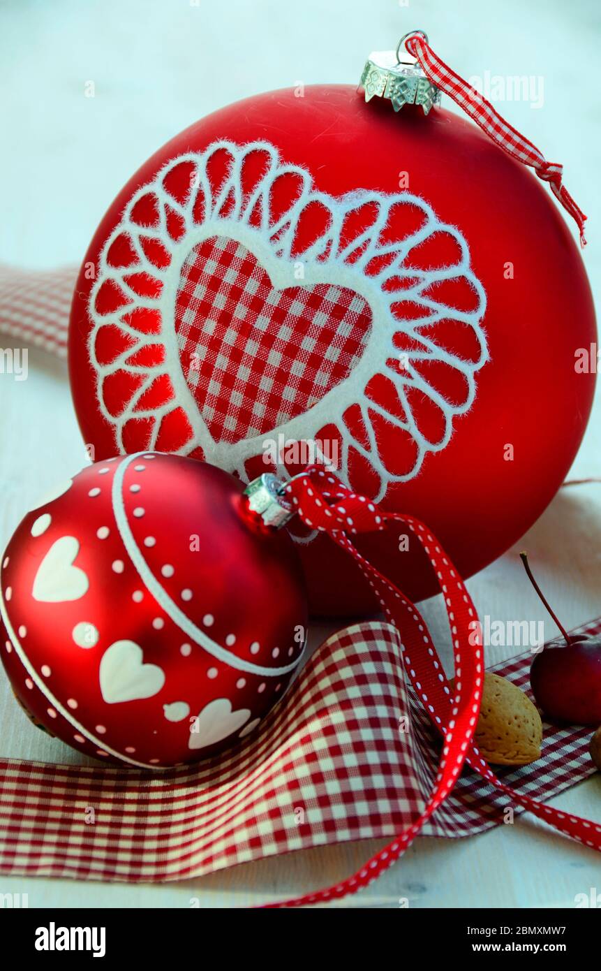 Still life with red Christmas balls. Stock Photo