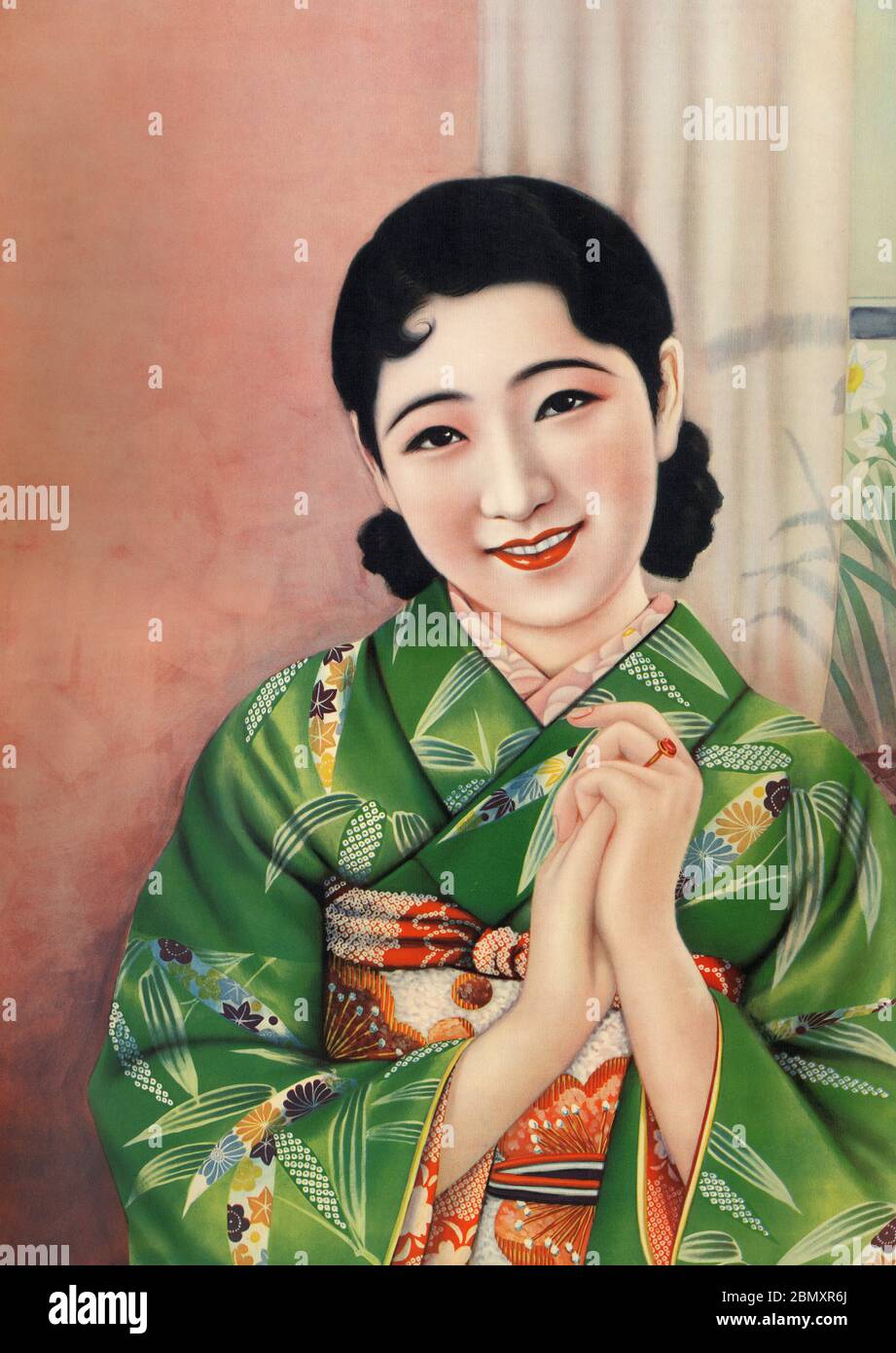 ◆希少 1920年頃(大正時代)◆宮城県 黒川 鈴木染舗 着物婦人ポスター Japan poster woman hi-res stock photography and images - Alamy