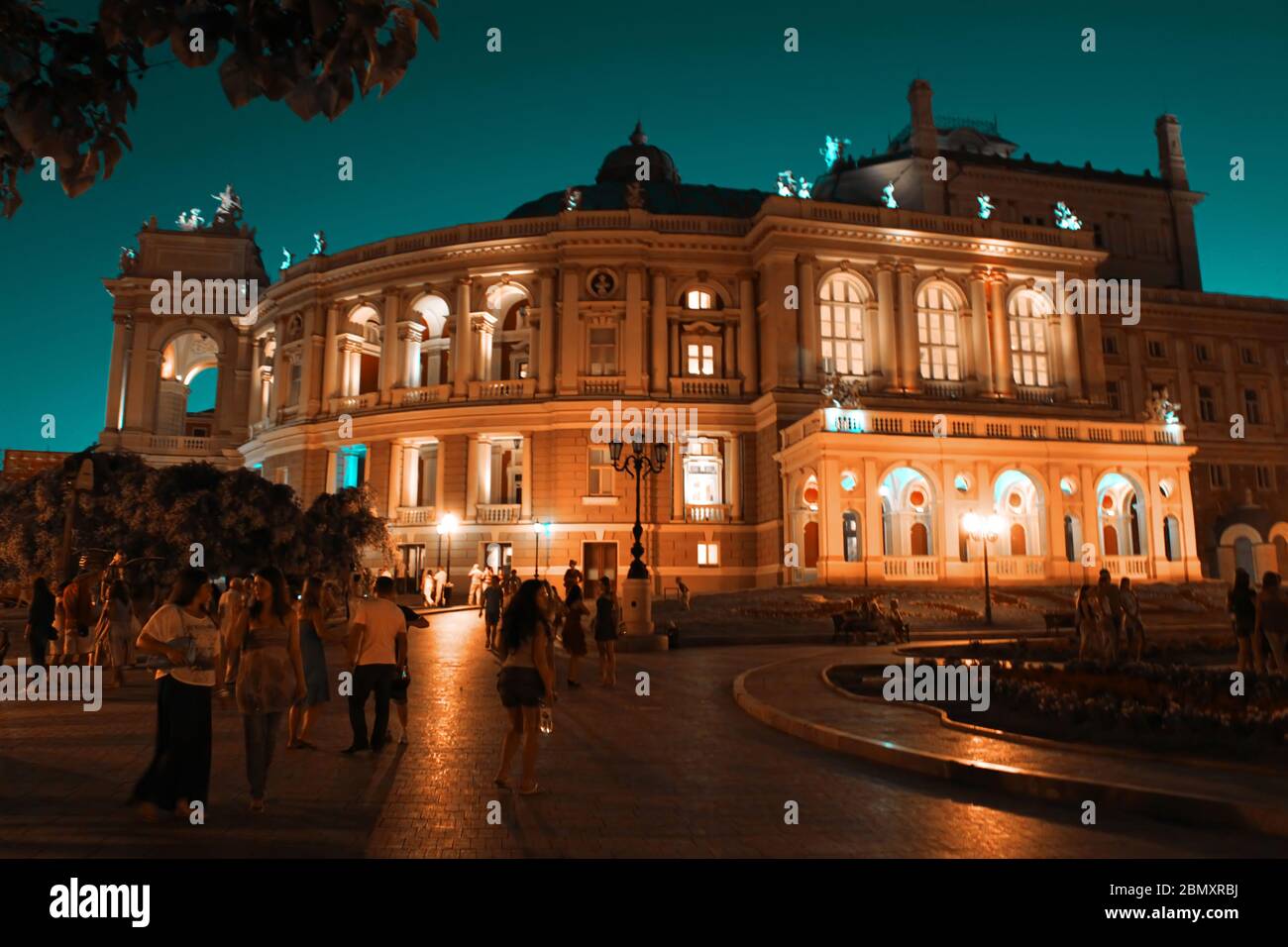 ODESSA, UKRAINE - JULY 21, 2012: Odessa National Academic Theatre of Opera and Ballet. The building's facade is decorated in the Italian baroque style Stock Photo