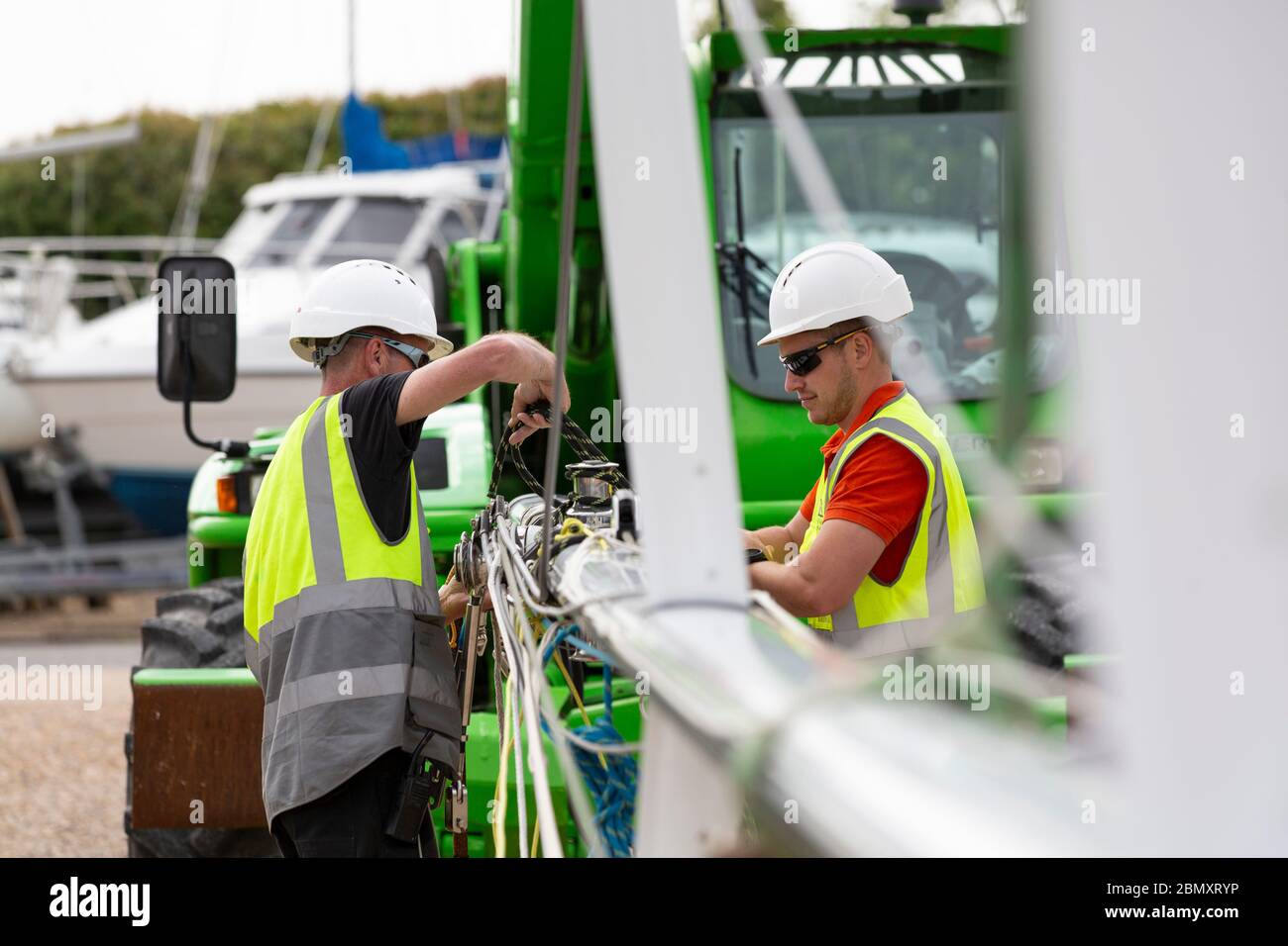 Staff working at UK boatyard Stock Photo
