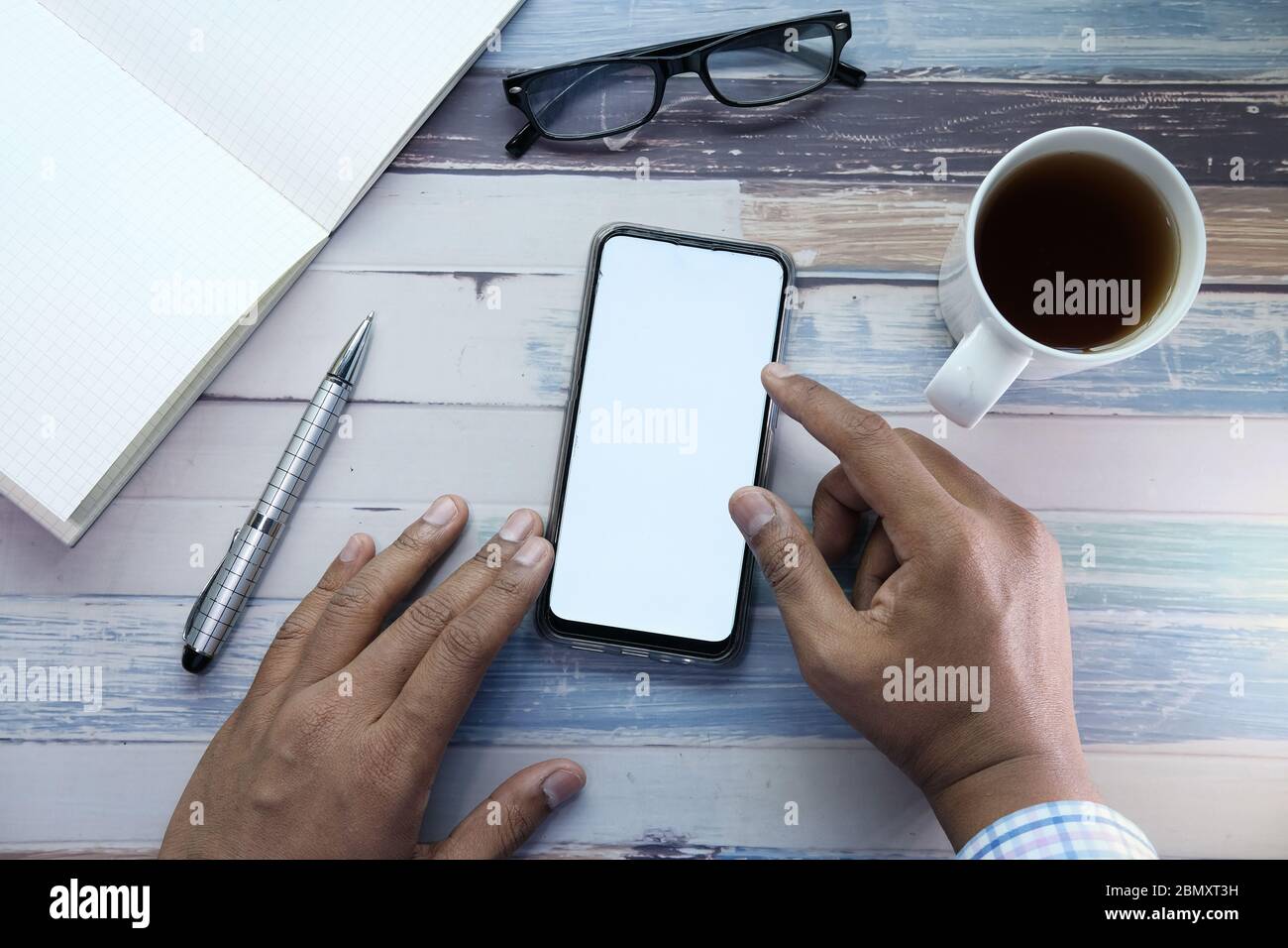 businessman using smart phone with white screen Stock Photo