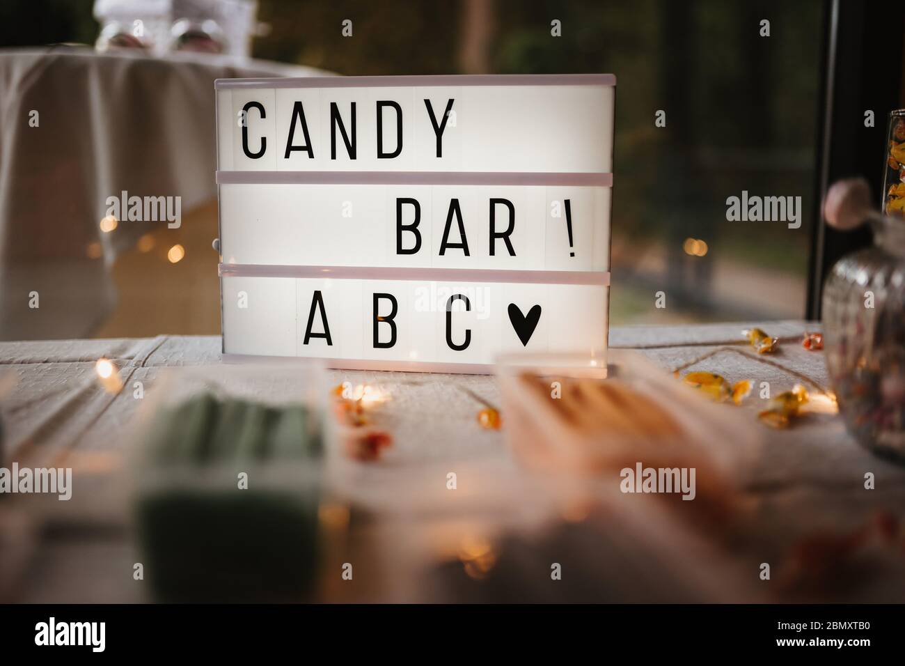photo of a candy bar letter board Stock Photo Alamy
