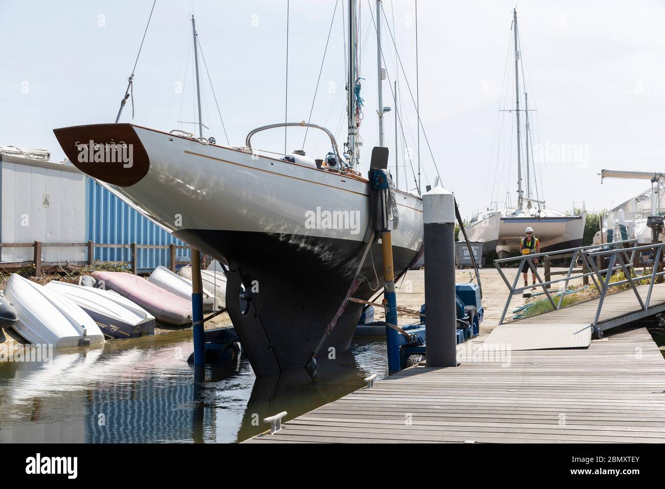 Staff working at UK boatyard Stock Photo Alamy