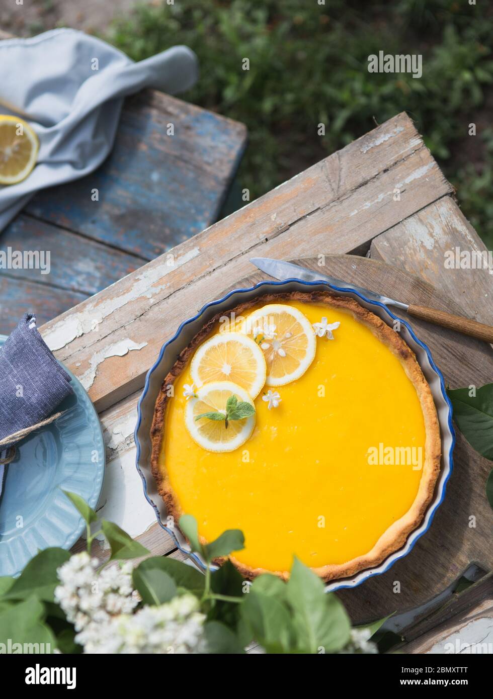 Tart with lemon curd and meringue. Lemon pie. American cuisine. Dessert. Stock Photo