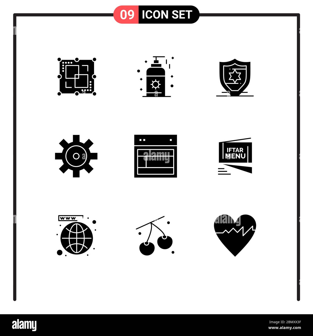 9 Creative Icons Modern Signs and Symbols of website, site, protection, layout, vehicle configuration Editable Vector Design Elements Stock Vector