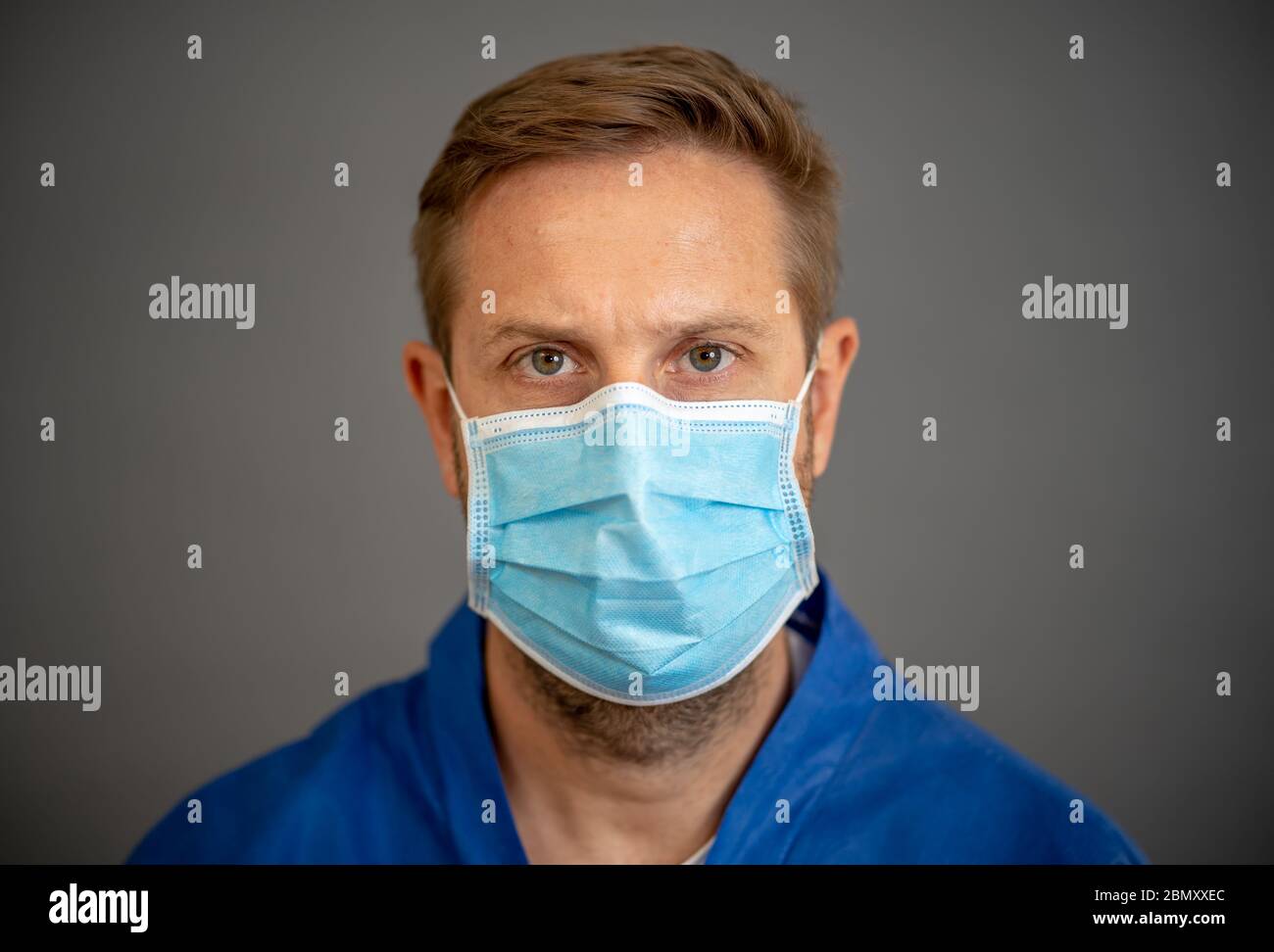 Stop the spread and Save lives campaign. Man Doctor wearing protection ...