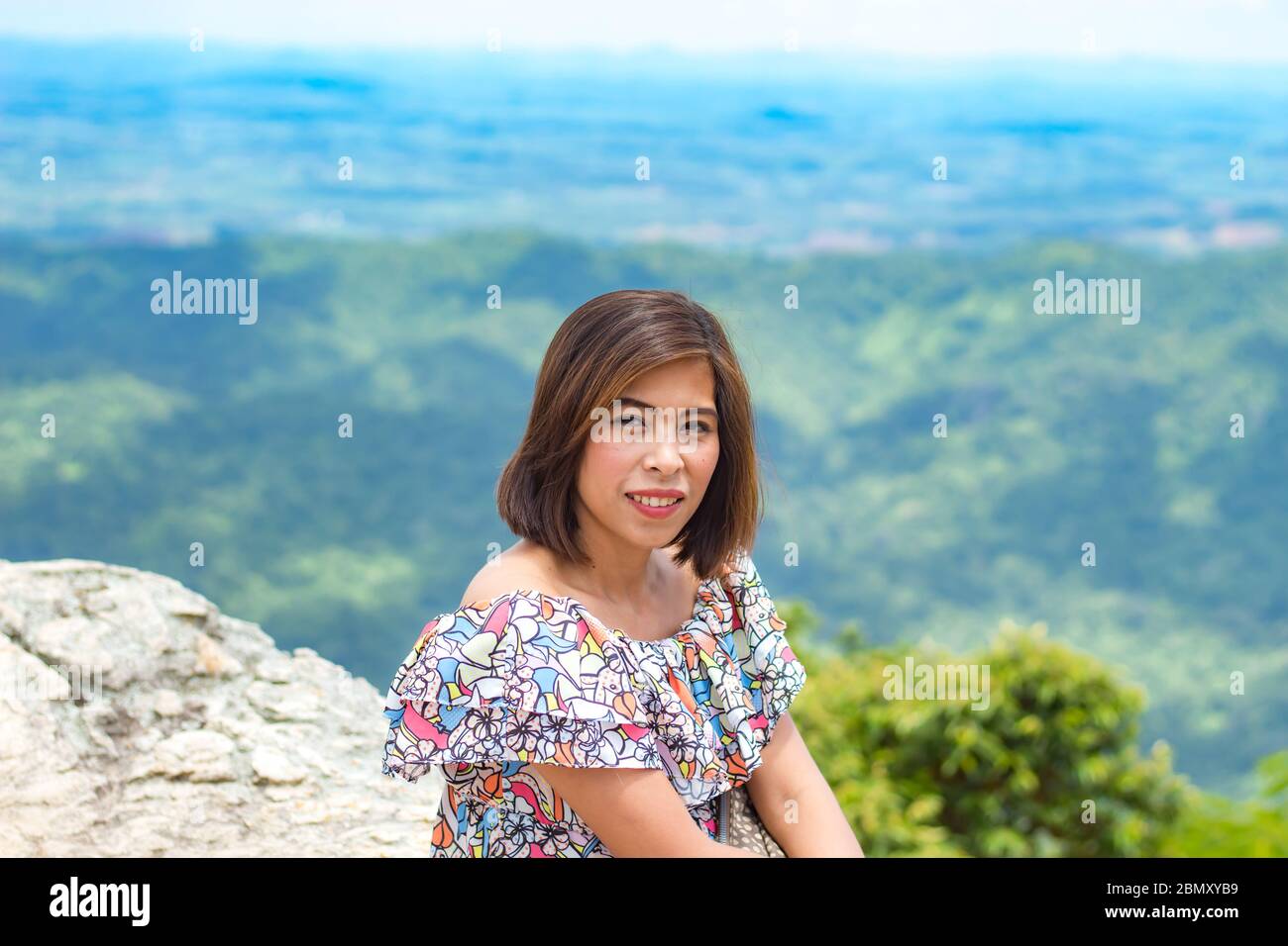 Portrait of Asian women and views of the mountains Stock Photo - Alamy