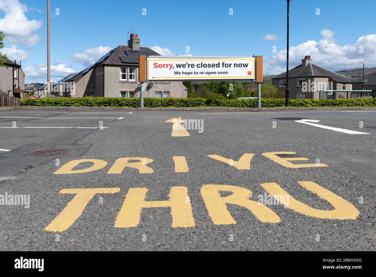 McDonald's drive thru closed sign during the coronavirus pandemic lockdown, Stirling, Scotland, UK Stock Photo