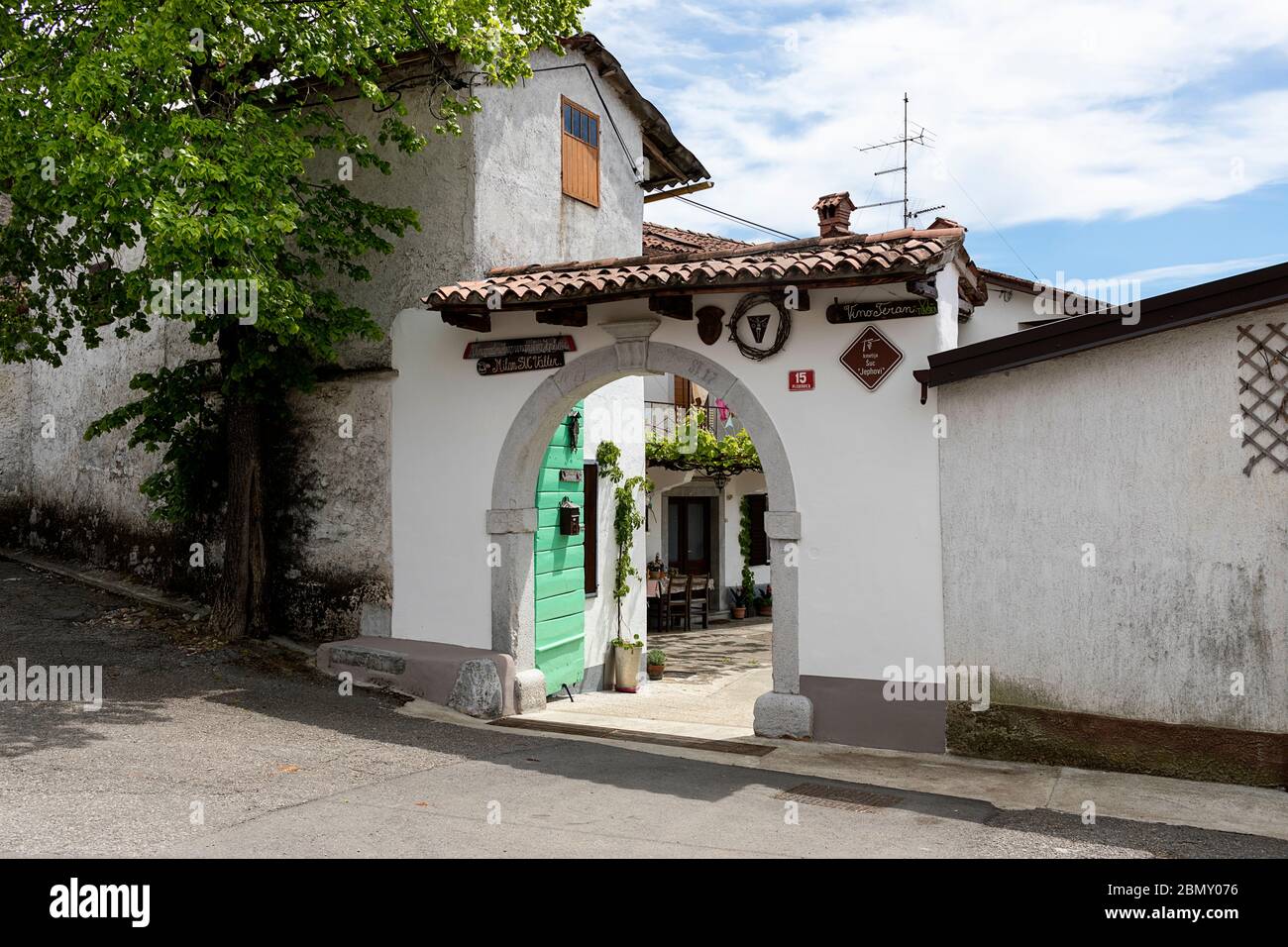 Traditional entrance of a house in Pliskovica, Kras, Slovenia Stock