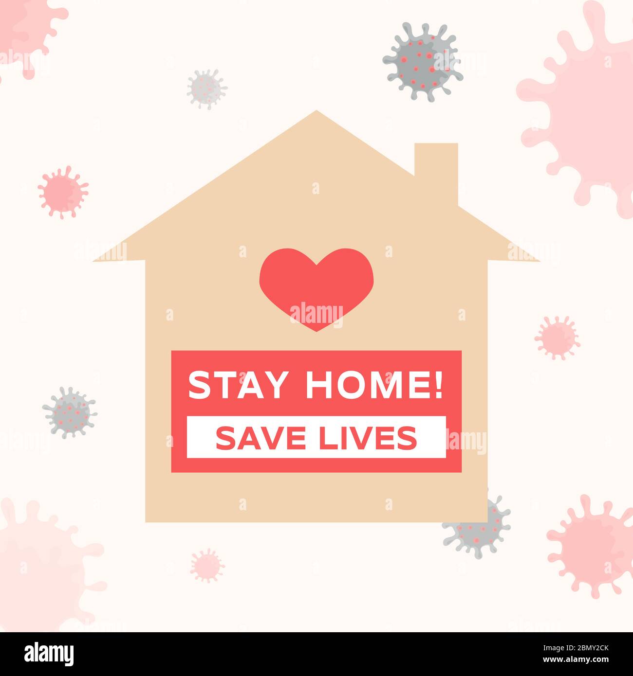 Stay home and save lives flat illustration. House silhouette surrounded Coronavirus cells. Quarantine and self isolation during outbreak of covid-19, global pandemic vector concept. Stock Vector