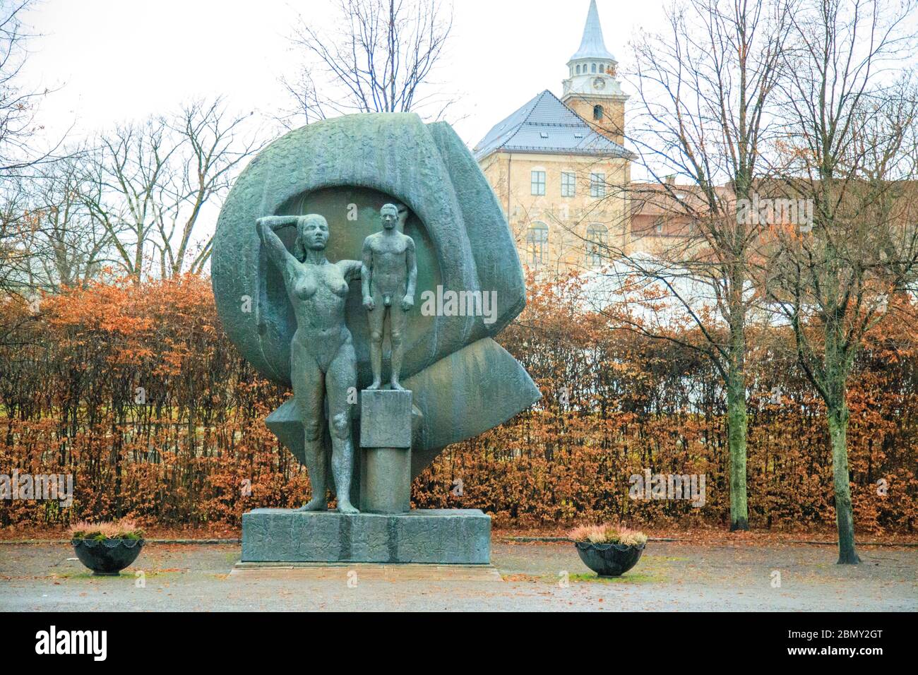 OSLO, NORWAY, .CIRCA 2020: The National Monument for the victims of World War 2 at Akershus fortress, Oslo. Sculpture by Gunnar Jansson. Stock Photo