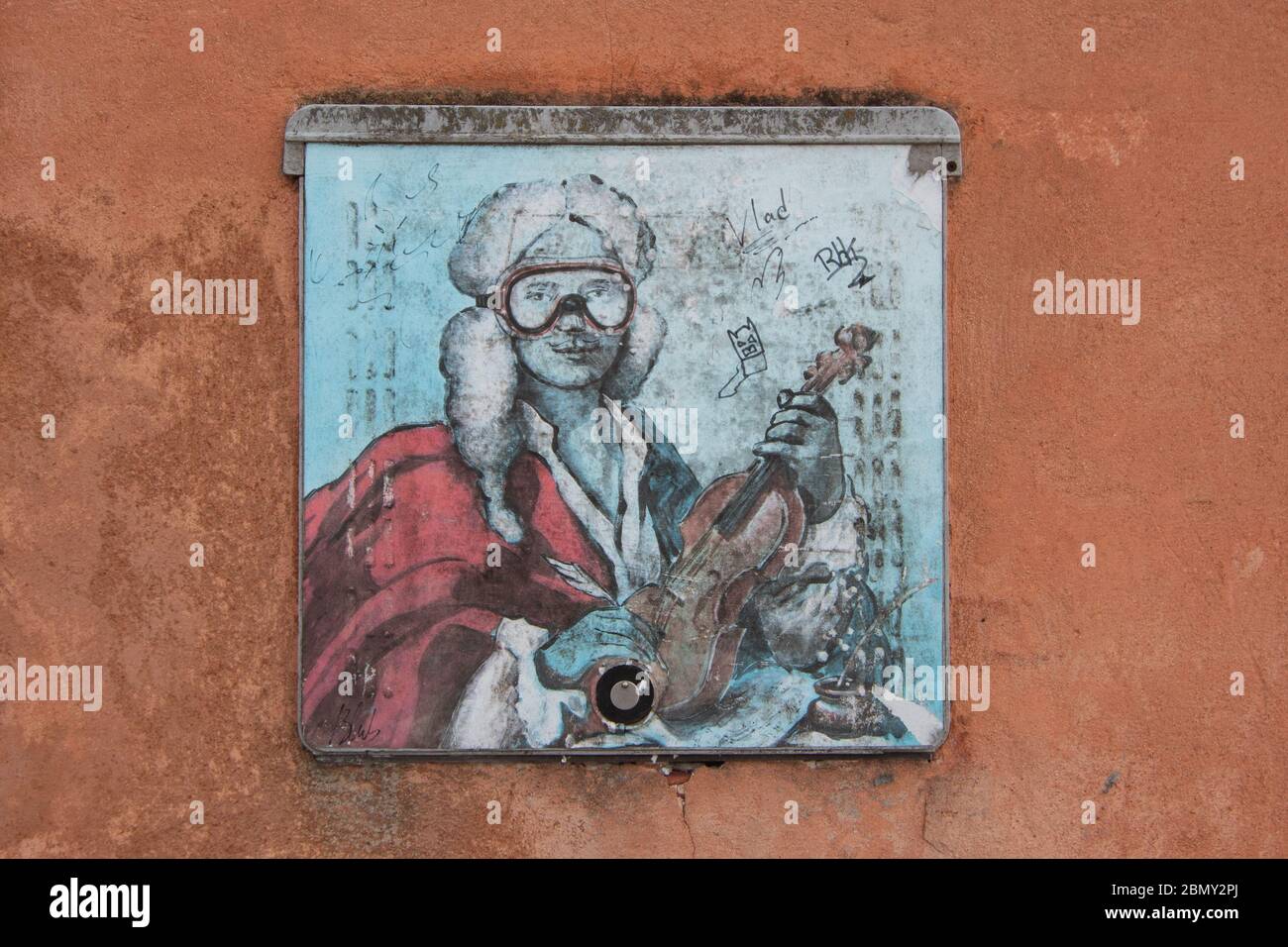 VENICE, ITALY - MAY 08: A Graffiti of Blu is seen on a wall of a building. Stock Photo