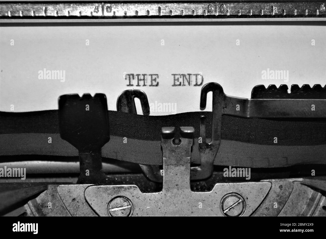text message the end with old typewriter vintage Stock Photo