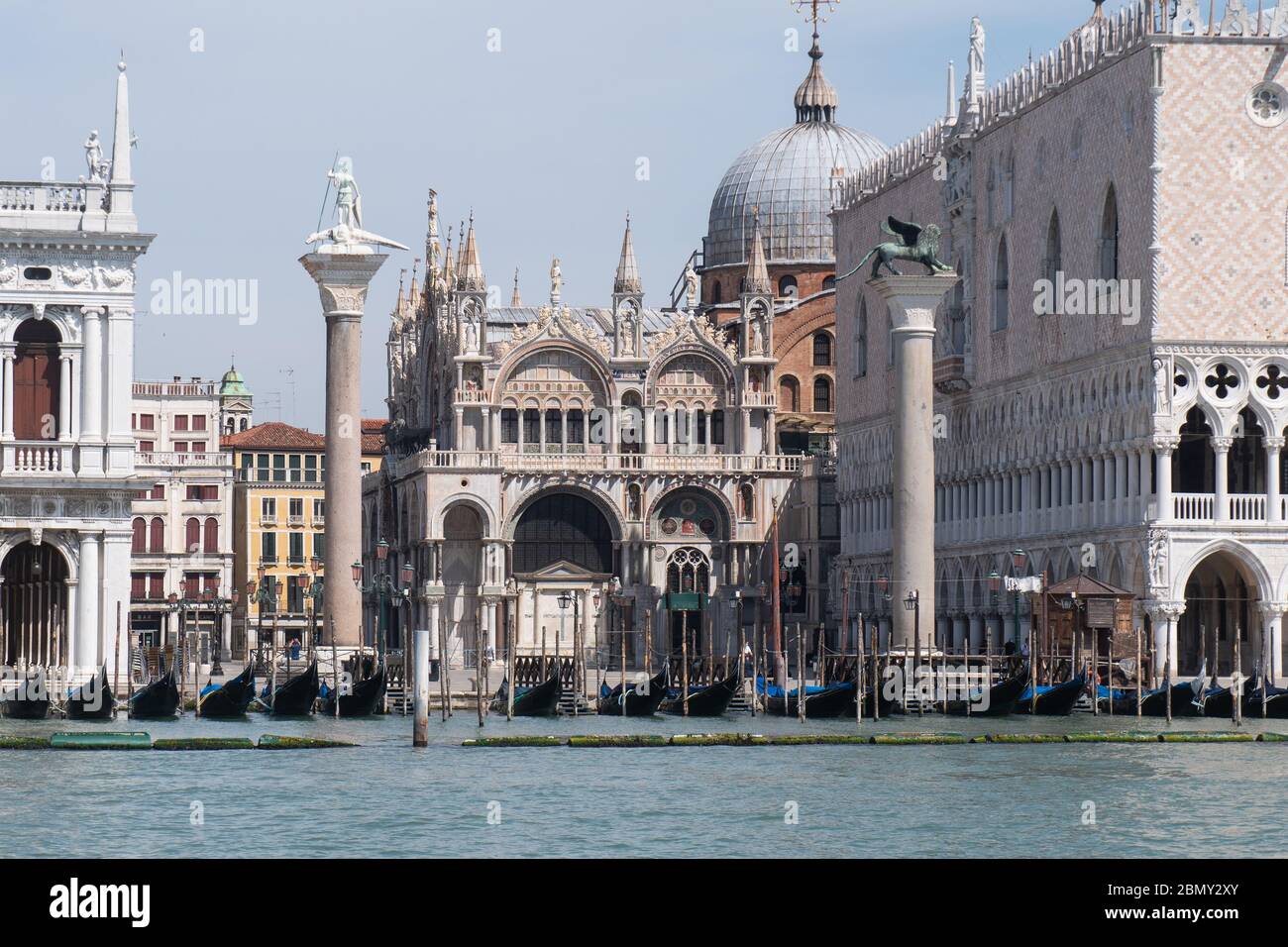 VENICE, ITALY - MAY 08: A view of the Ducale palace, the basilica of St. Mark during the lockdown for containing the spread of Coronavirus. Stock Photo