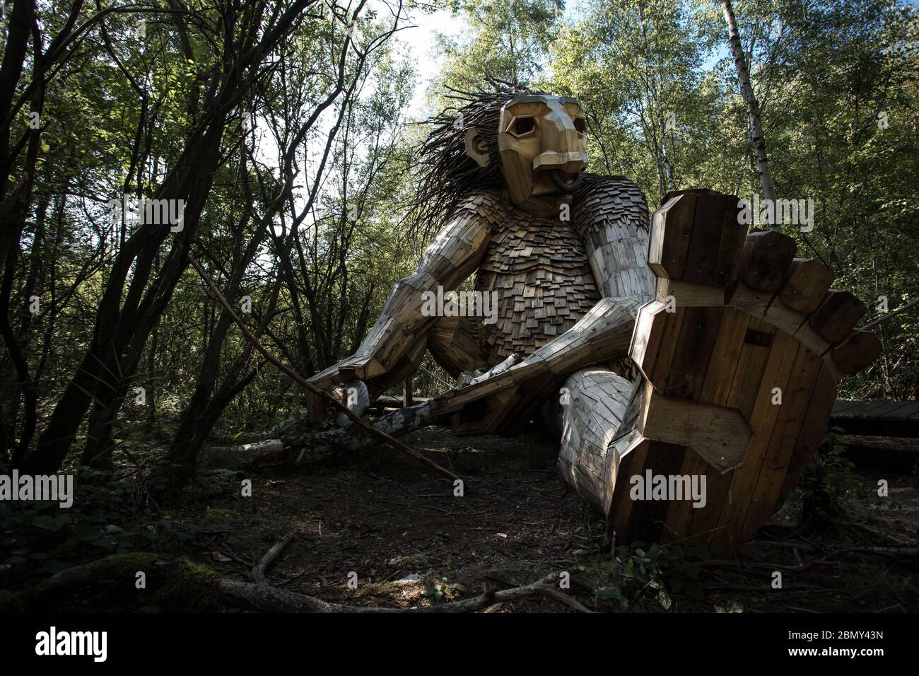 Friendly trolls in De Schorre park in Boom, Belgium by recycling artist Thomas Dambo Stock Photo