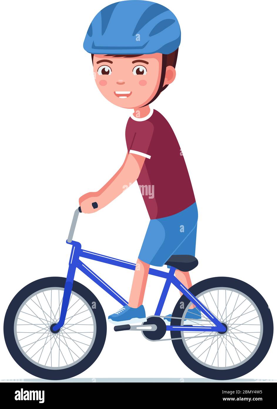 Boy riding a bmx bike. Vector illustration cartoon kid in a helmet drives a  small children bicycle. Smiling boy riding a blue sports BMX bike isolated  Stock Vector Image & Art -