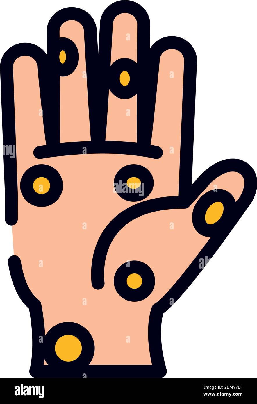 hand with germs icon over white background, line and fill style, vector ...