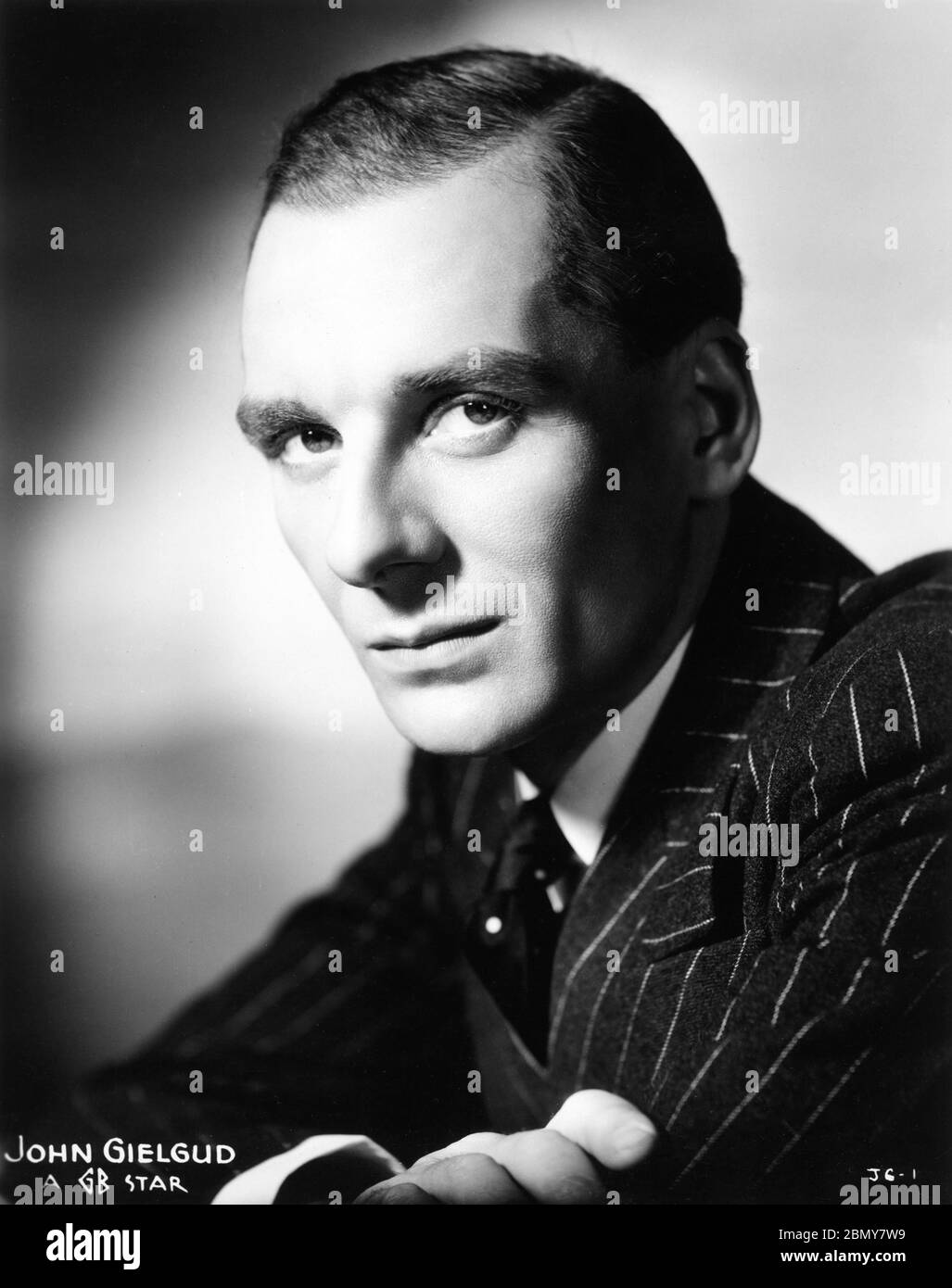 JOHN GIELGUD Publicity Portrait for SECRET AGENT 1936 director ALFRED HITCHCOCK novel W. Somerset Maugham producer Michael Balcon Gaumont British Picture Corporation Stock Photo