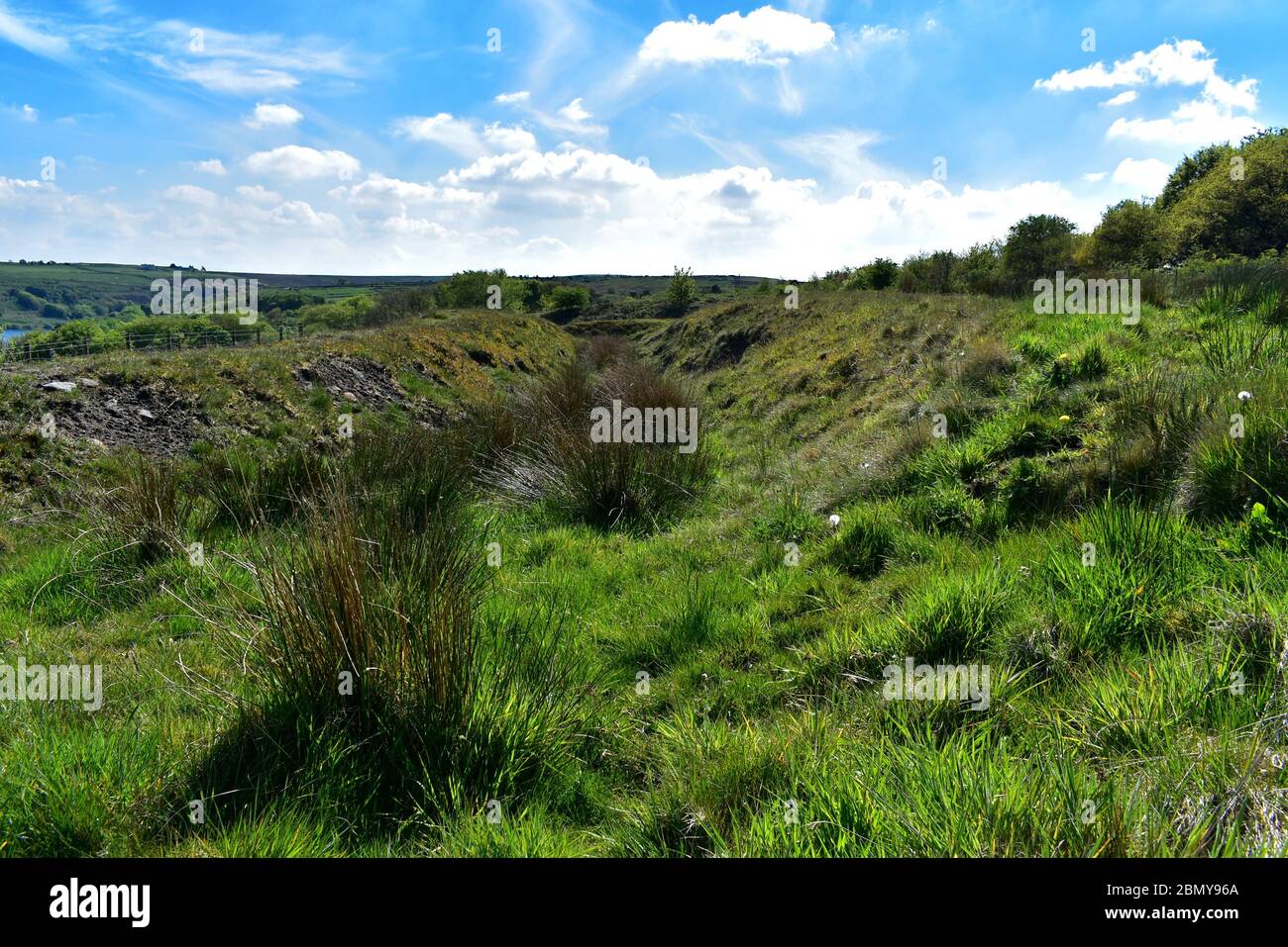Meg Dyke Prehistoric settlement and earthworks. Stock Photo
