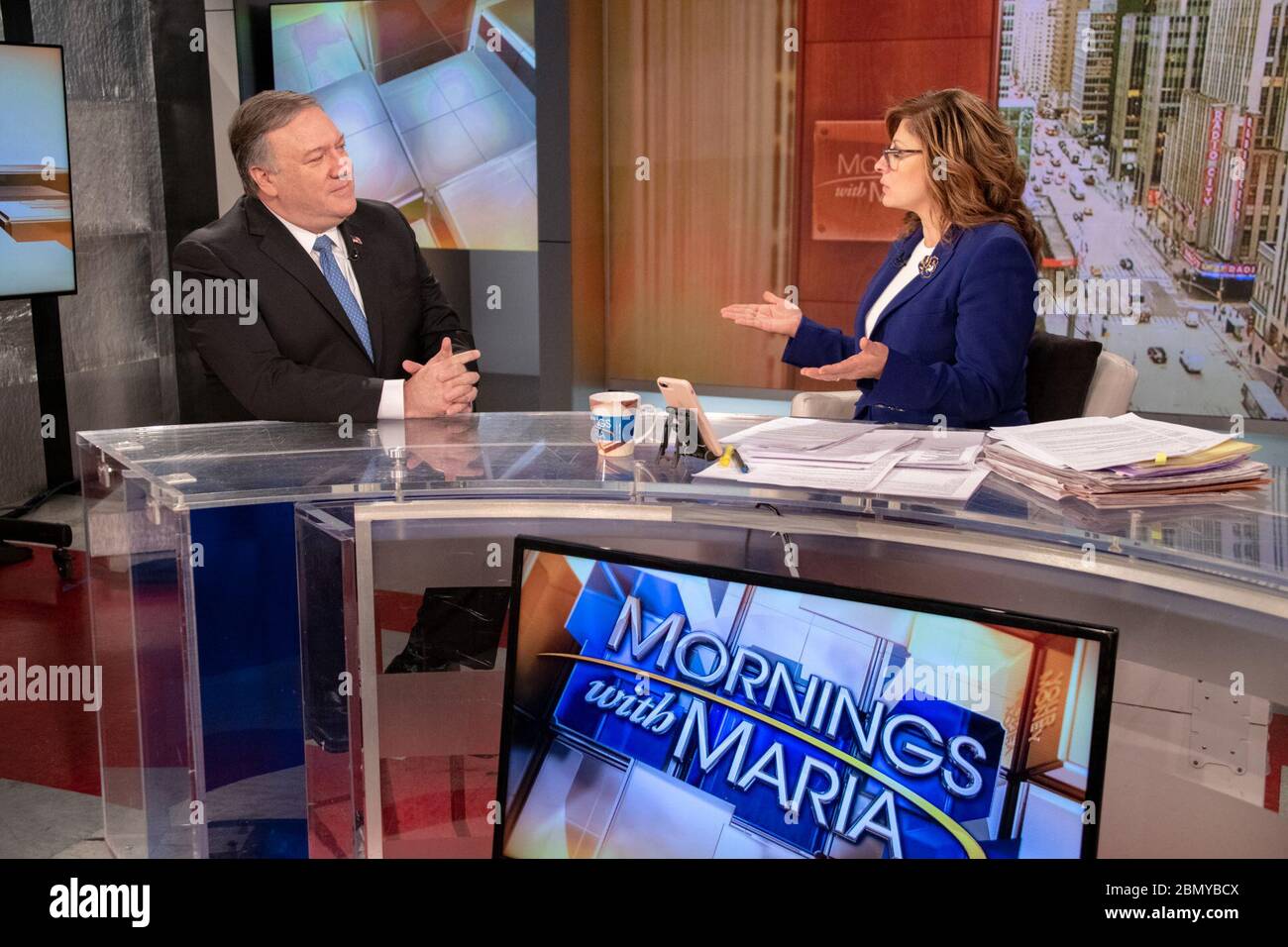 Secretary Pompeo participates in Media interview in NYC U.S. Secretary of State Michael R. Pompeo participates in a media interview with Maria Bartiromo in New York City, New York on April 5, 2019. Stock Photo