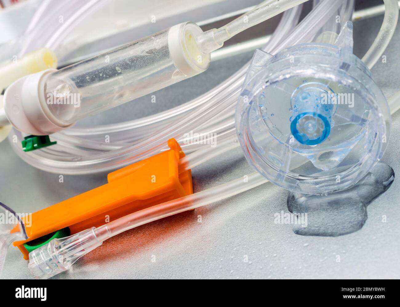 Detail of oxygen mask and water drops, conceptual image Stock Photo