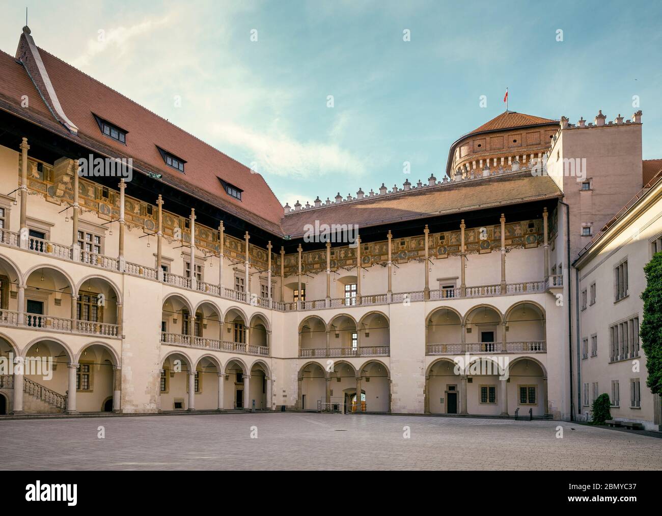 Royal arcade courtyard on Wawel castle in Krakow city, Poland Stock Photo