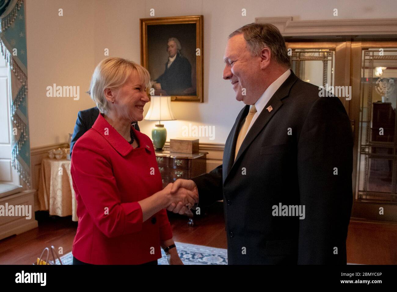 Secretary Pompeo Meets With Swedish Foreign Minister Wallstrom U.S. Secretary of State Michael R. Pompeo meets with Swedish Foreign Minister Margot Wallstrom at the U.S. Department of State in Washington, D.C., on April 29, 2019. Stock Photo