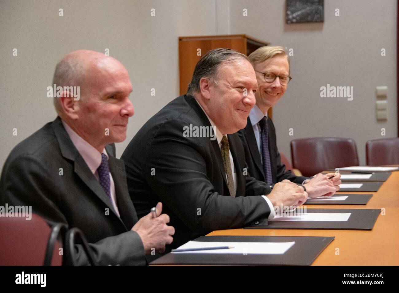 Secretary Pompeo Meets With French Foreign Minister Jean-Yves Le Drian U.S. Secretary of State Michael R. Pompeo meets with French Foreign Minister Jean-Yves Le Drian at The Justus Lipsius EU Council Building in Brussels, Belgium on May 13, 2019. Stock Photo