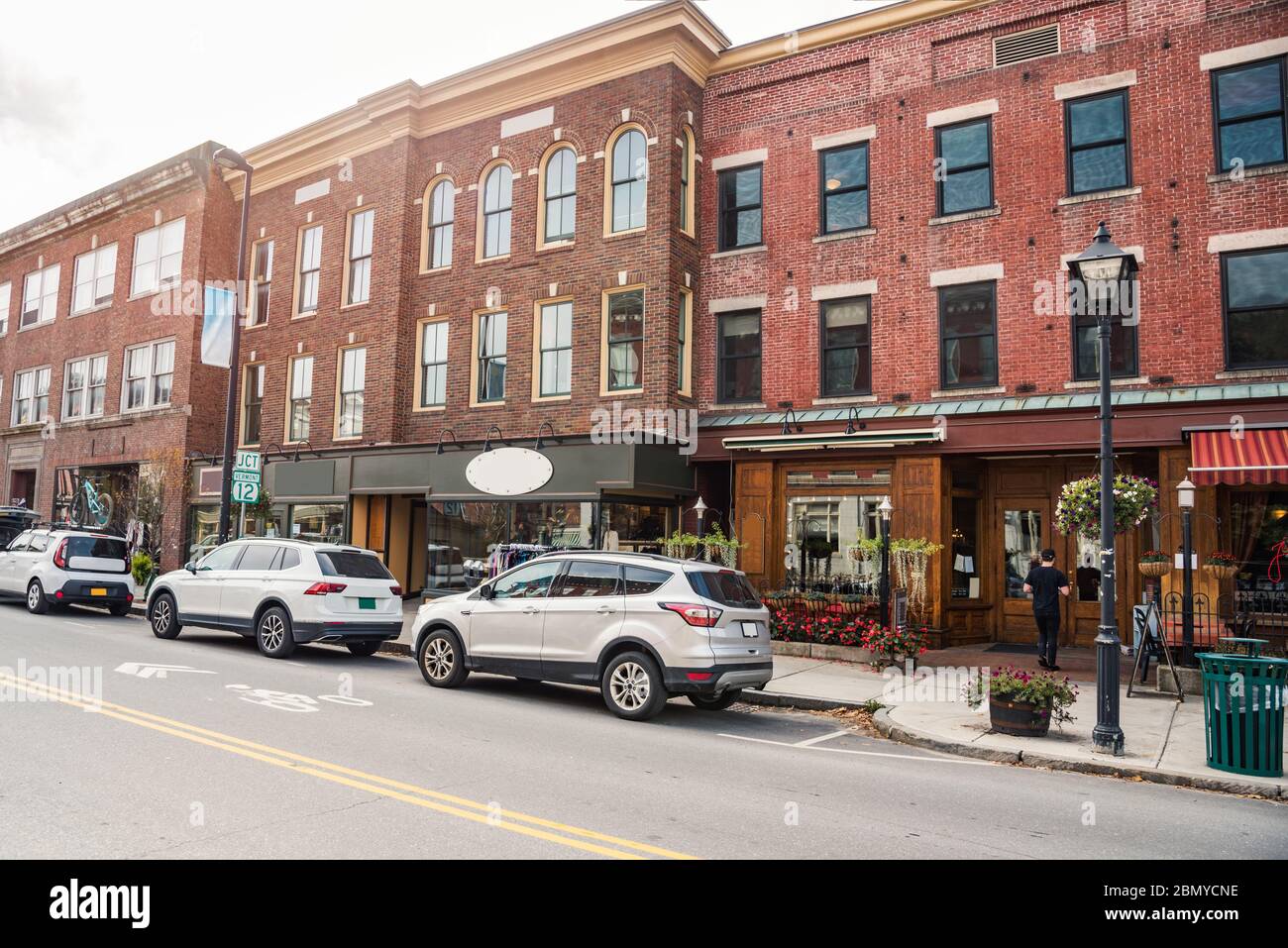 Traditional brick buildings with shops and restaurants on the ground