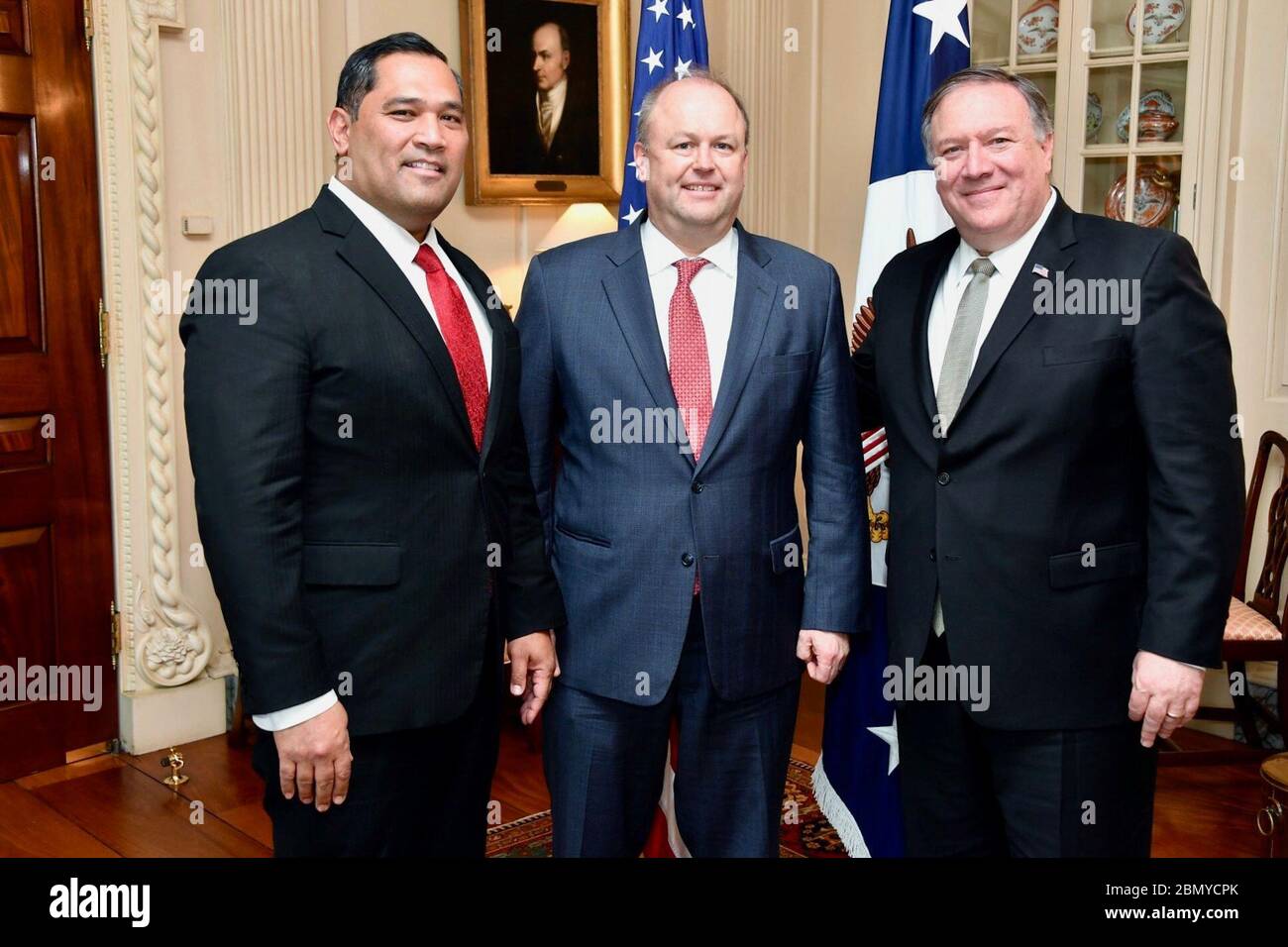 Secretary Pompeo Swears in Brian Bulatao as the new Under Secretary of State for Management U.S. Secretary of State Michael R. Pompeo swears in Brian Bulatao as the new Under Secretary of State for Management at the U.S. Department of State in Washington, D.C., on May 17, 2019. Stock Photo