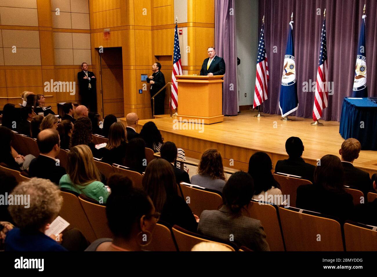 Secretary Pompeo Gives Remarks at the 2019 Presidential Management Fellow (PMF) Graduation Ceremony U.S. Secretary of State Michael R. Pompeo gives remarks at the 2019 Presidential Management Fellow (PMF) graduation ceremony at the U.S. Department of State in Washington, D.C., on June 19, 2019. Stock Photo