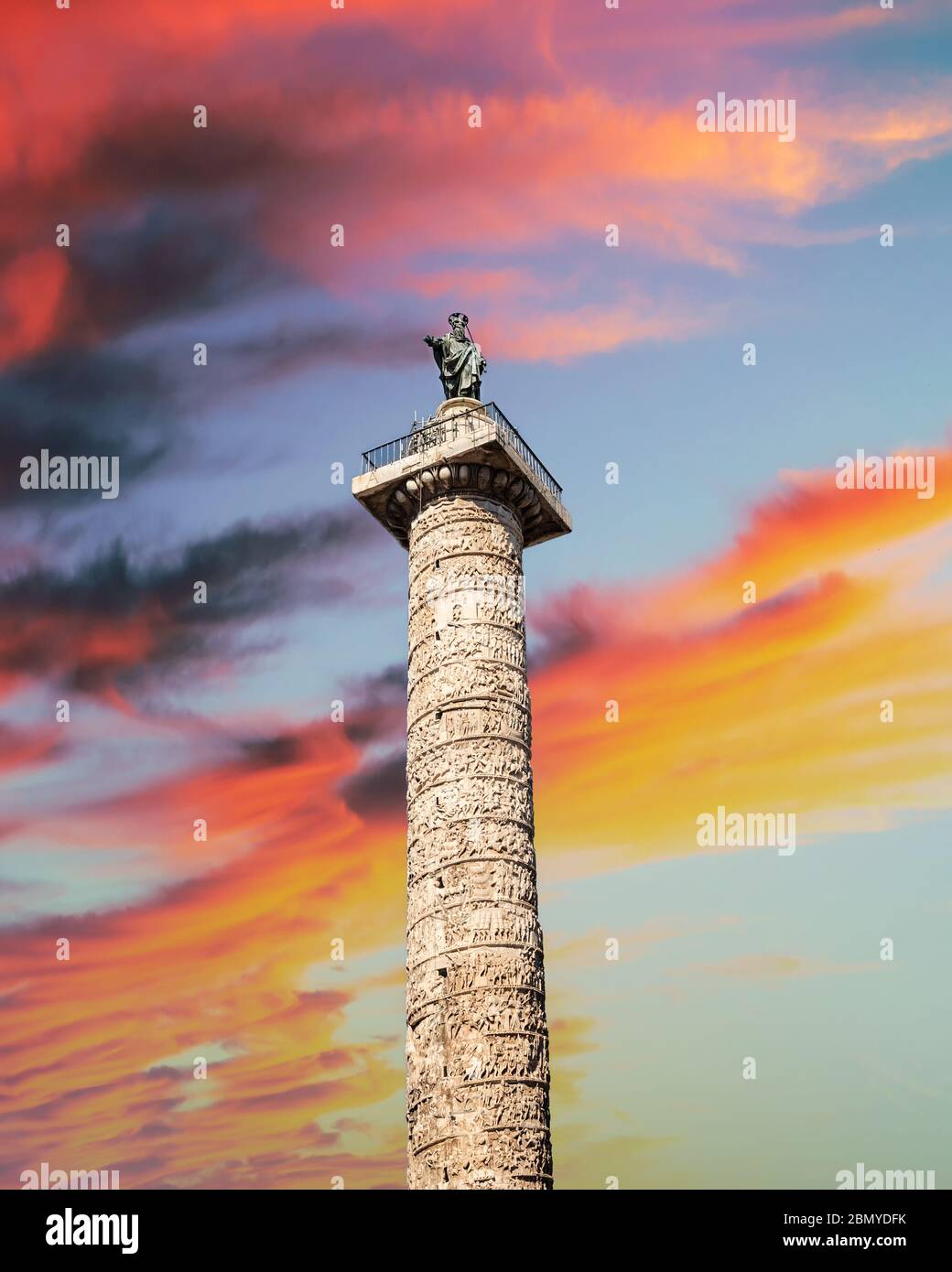 Saint Paul Column Rome View at the Statue of Saint Paul on the top of Marcus Aurelius Column ...