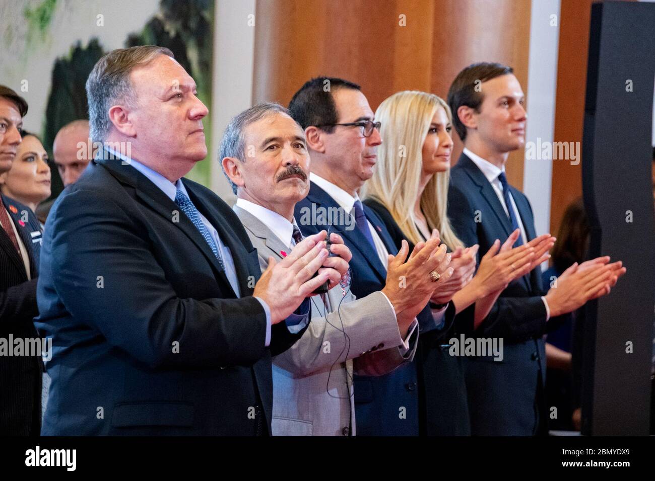 Secretary Pompeo Attends a Joint Press Conference U.S. Secretary of State Michael R. Pompeo attends a joint press conference with President Trump and South Korean President Moon Jae-in at the Blue House, Seoul Korea on June 29, 2019. Stock Photo