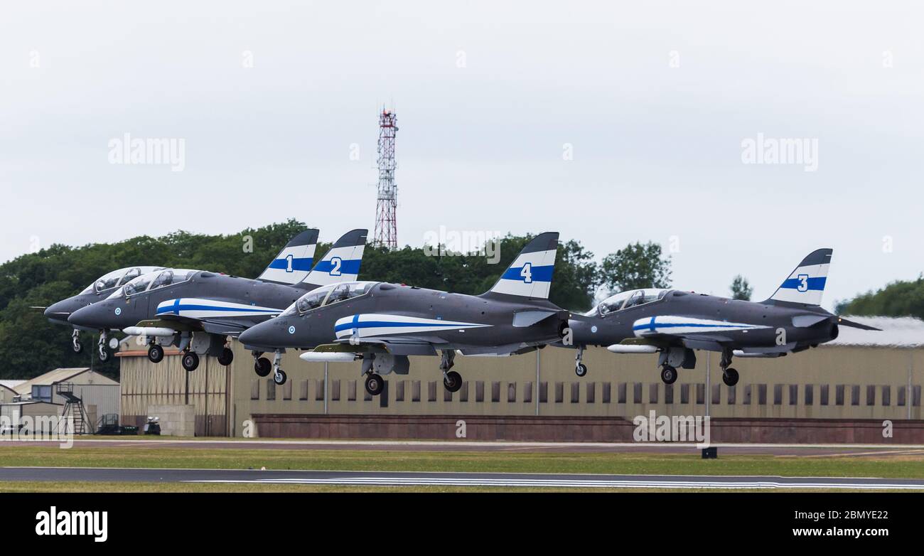Midnight Hawks landing in formation at RAF Fairford in Gloucesteshire during July 2017. Stock Photo