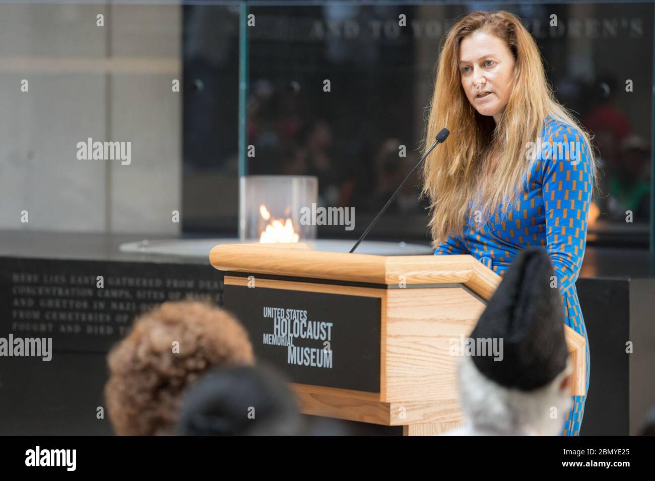 Naomi Kikoler Delivers Remarks at the Hall of Remembrance Acting Director of the Simon-Skjodt Center for Prevention of Genocide Naomi Kikoler delivers remarks at the Hall of Remembrance at the U.S. Holocaust Memorial Museum in Washington, D.C., on July 15, 2019. Stock Photo