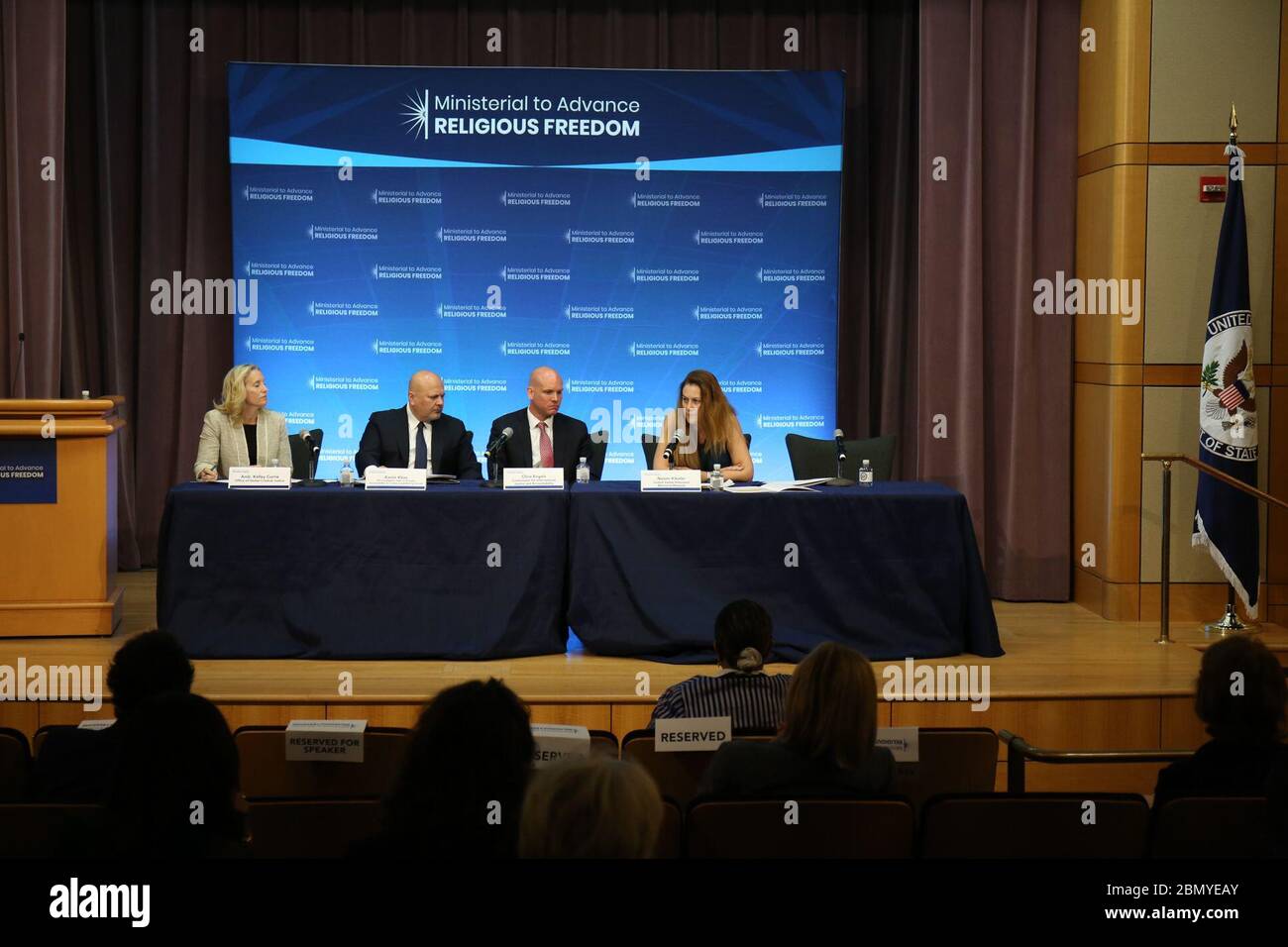 2019 Ministerial to Advance Religious Freedom Acting Director of the Simon-Skjodt Center for Prevention of Genocide Naomi Kikoler speaks on a panel at the Ministerial to Advance Religious Freedom at the U.S. Department of State in Washington D.C. on July 17, 2019. Stock Photo