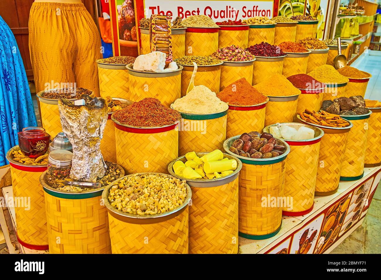 The counter of the spice stall of Bur Dubai Grand Souq (bazaar, market