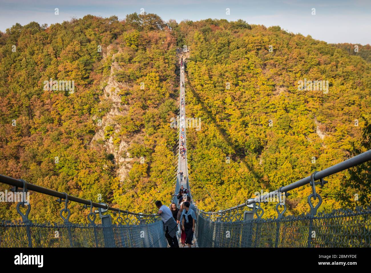 Moersdorf, Germany - October 9, 2018: Visitors walking across Geierlay ...
