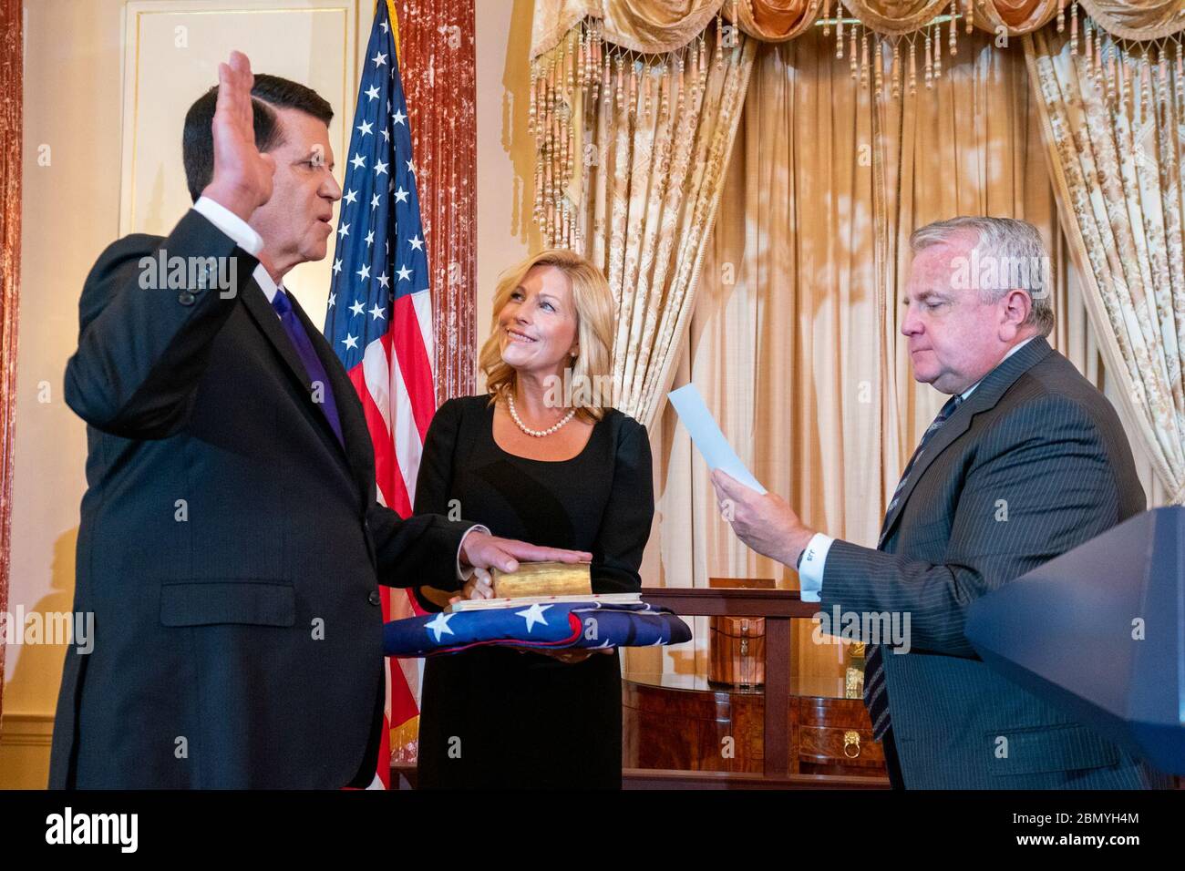Deputy Secretary Sullivan Officiates the Swearing-In Ceremony for Under Secretary Krach Deputy Secretary of State John Sullivan officiates the ceremonial swearing-in ceremony for Under Secretary of State for Economic Growth, Energy, and the Environment Keith Krach, at the U.S. Department of State in Washington, D.C., on September 16, 2019. Stock Photo