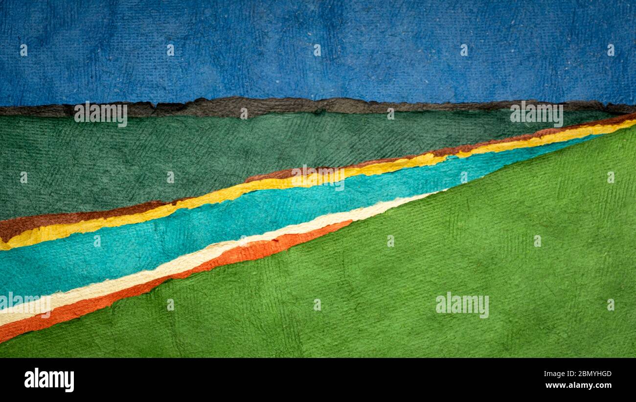abstract river landscape - a collection of colorful handmade bark papers Stock Photo