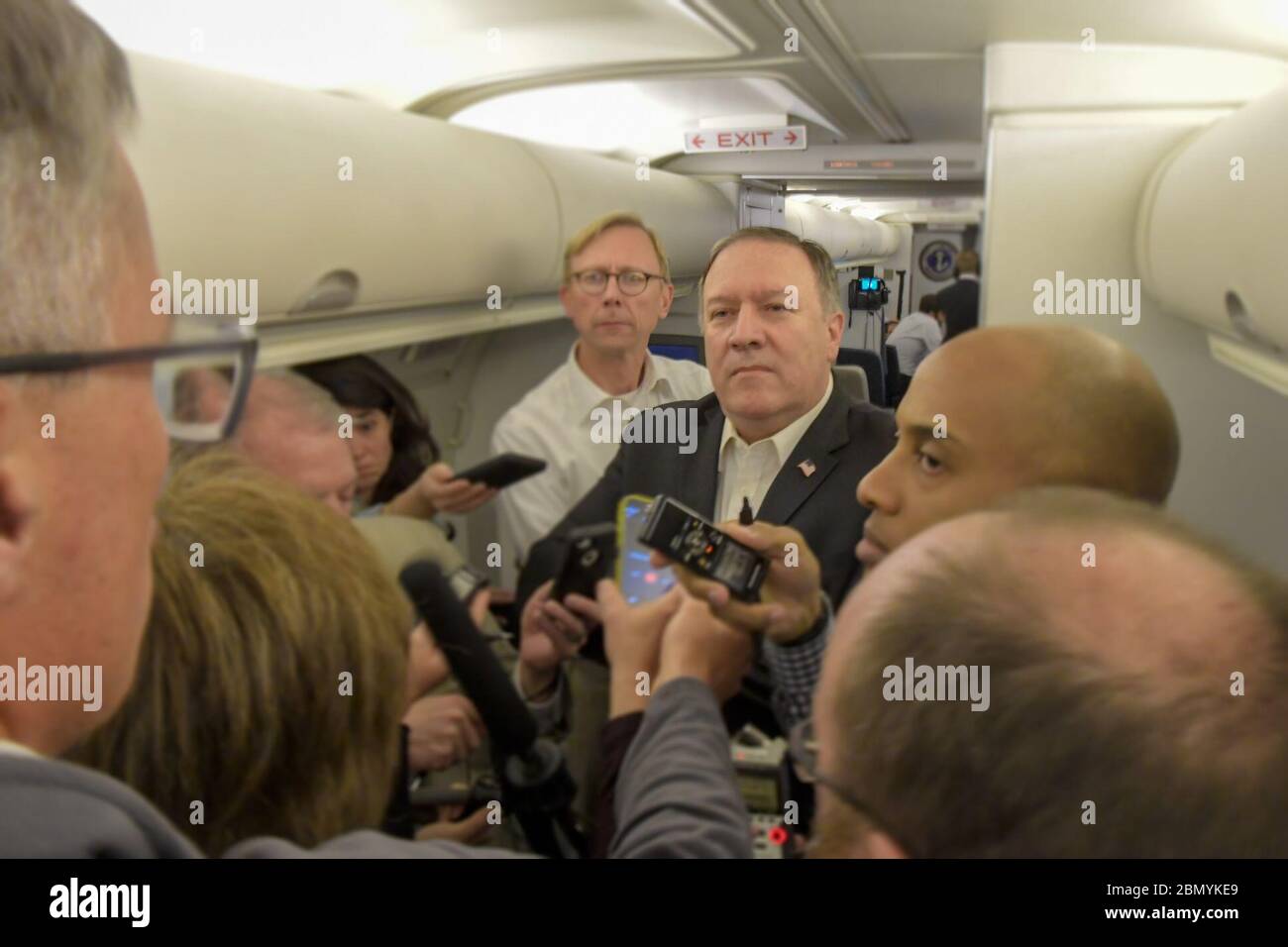 Secretary Pompeo Speaks to Reporters En Route to Joint Base Andrews U.S. Secretary of State Mike Pompeo speaks to the press en route to Joint Base Andrews on April 30, 2018. Stock Photo