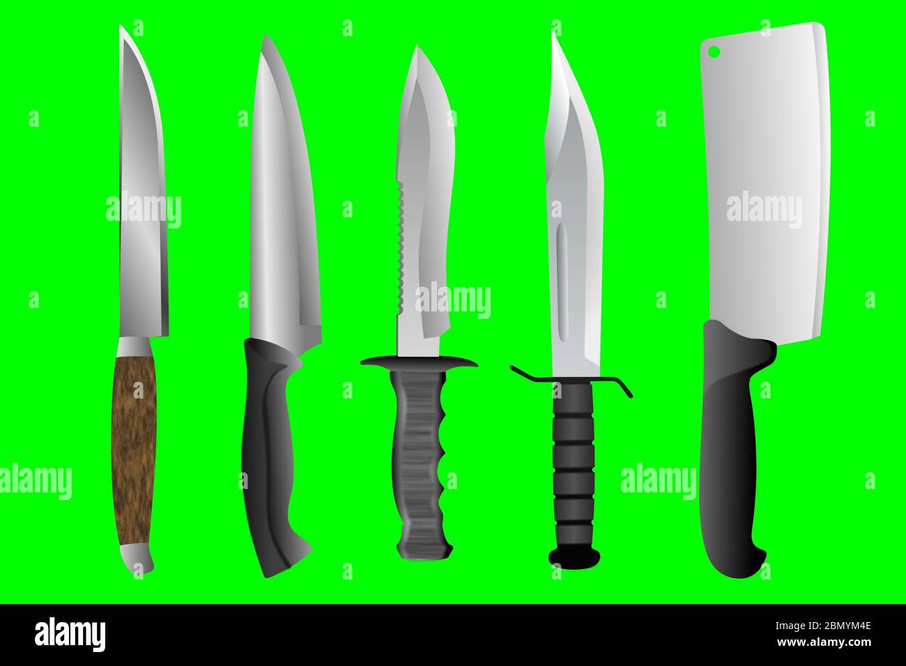 Hình ảnh năm loại dao khác nhau trên nền xanh Chroma Key sẽ khiến bạn bật mí về các sản phẩm dao chất lượng nhất hiện nay. Với độ chính xác và tính hiệu quả cao, các dao này sẽ giúp bạn hoàn thành công việc một cách dễ dàng và nhanh chóng.