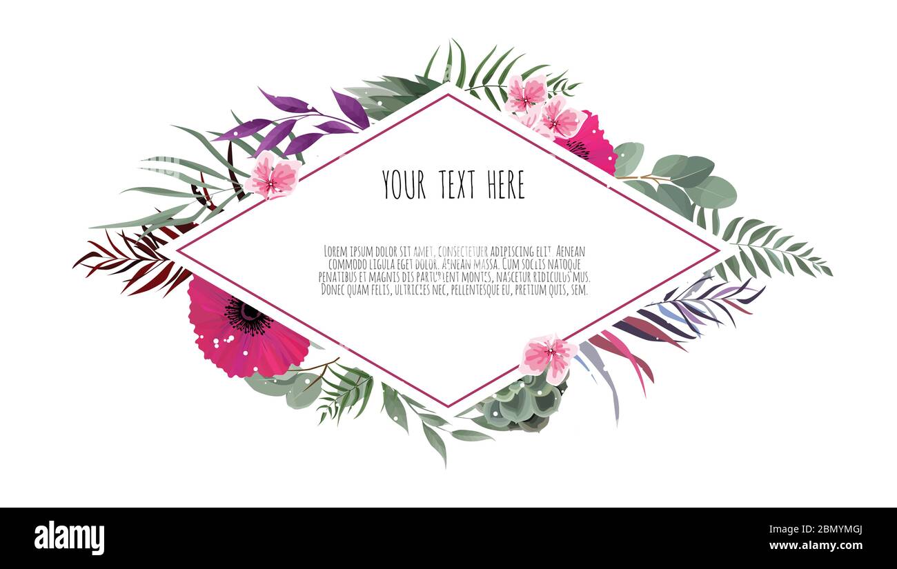 Vector illustration of a beautiful floral frame with geometric frame ...