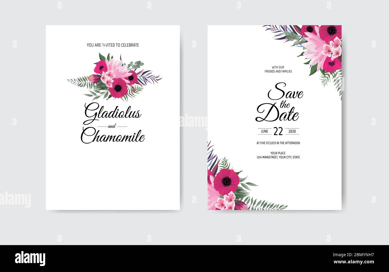 Botanical wedding invitation card template design, white and pink flowers  on white background Stock Vector Image & Art - Alamy