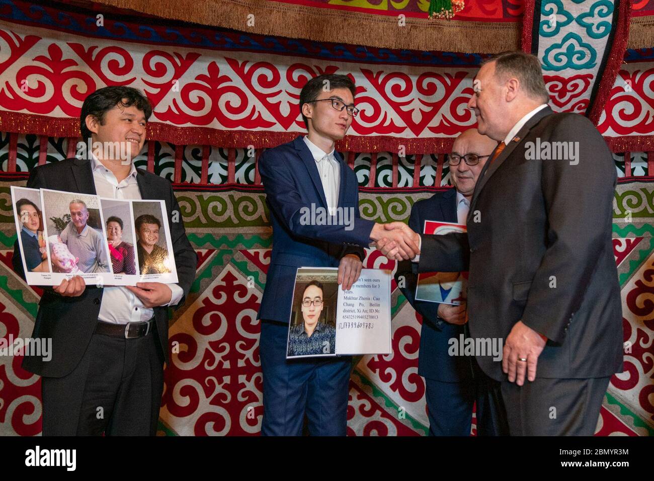 On February 2, 2020, U.S. Secretary of State Michael Pompeo meets with the families of detained ethnic Kazakh-Chinese individuals from Xinjiang, China, in Nur-Sultan, Kazakhstan, to discuss human rights concerns. Stock Photo
