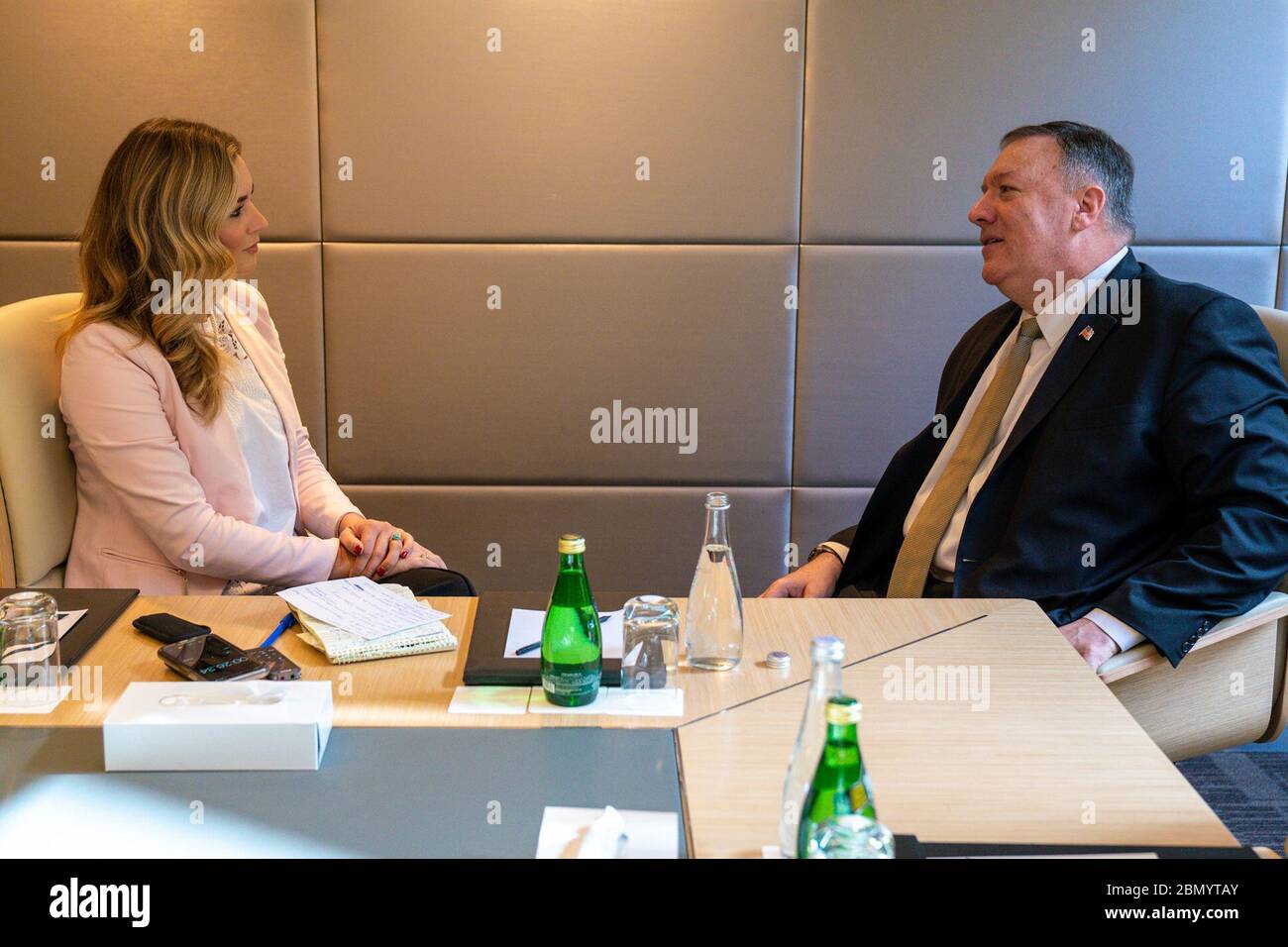 Secretary Pompeo Participates in an Interview with Katie Pavlich Secretary of State Michael R. Pompeo participates in an Interview with Katie Pavlich from Townhall in Riyadh, Saudi Arabia, on February 21, 2020. Stock Photo