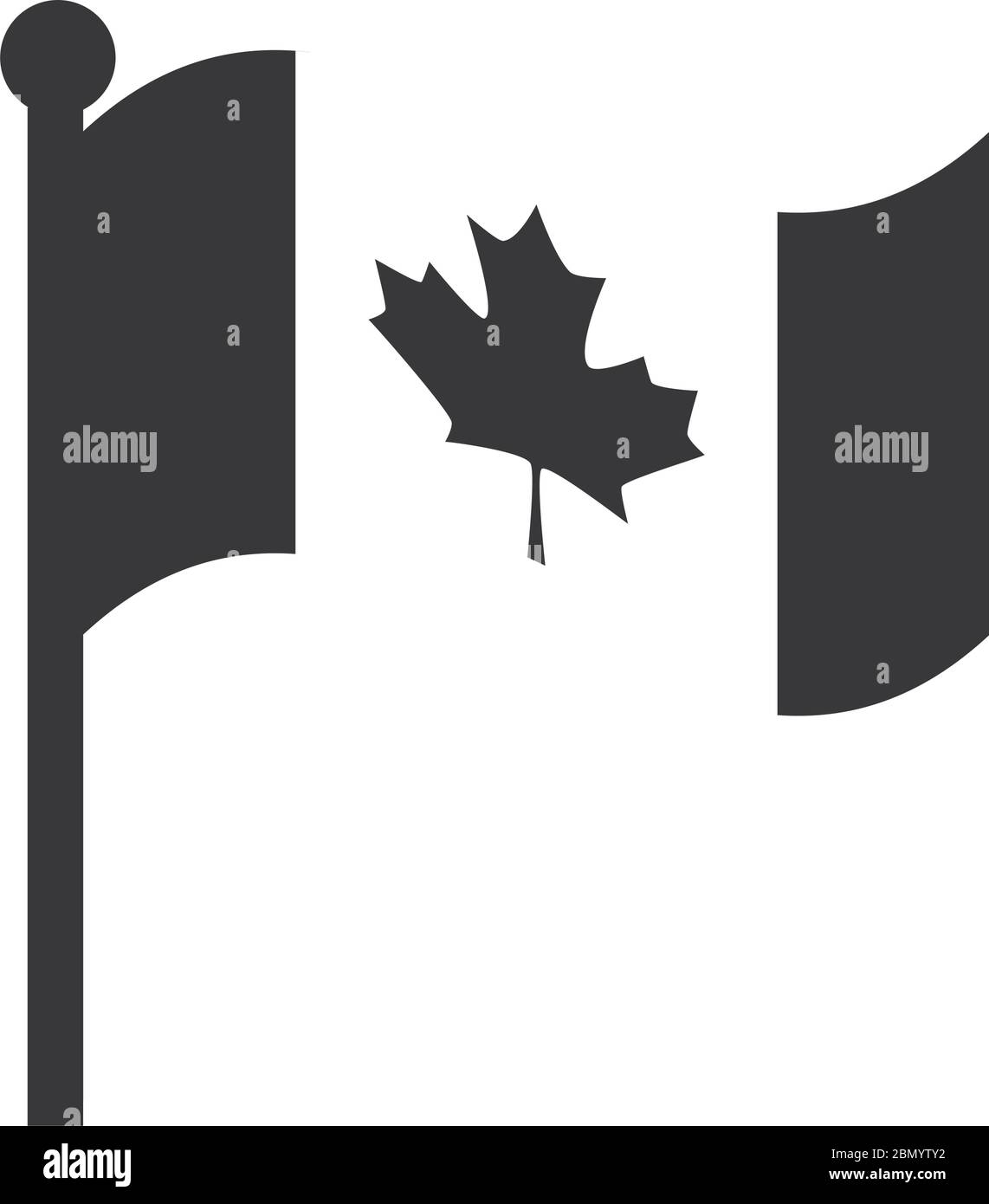 canada day, canadian flag in pole patriotic symbol vector illustration silhouette style icon Stock Vector