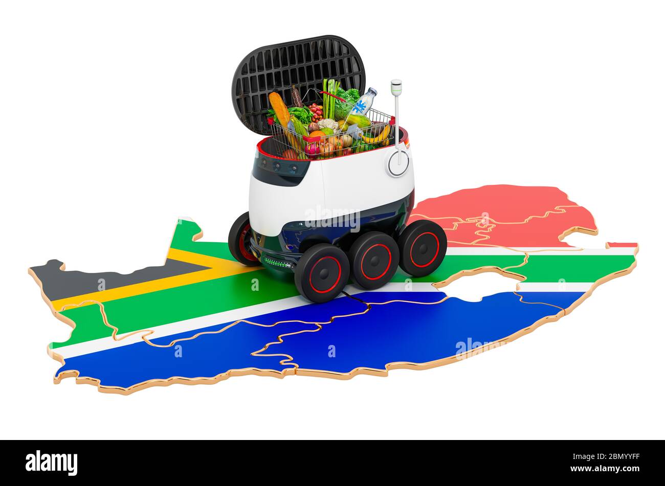 Autonomous delivery robot in South Africa, 3D rendering isolated on